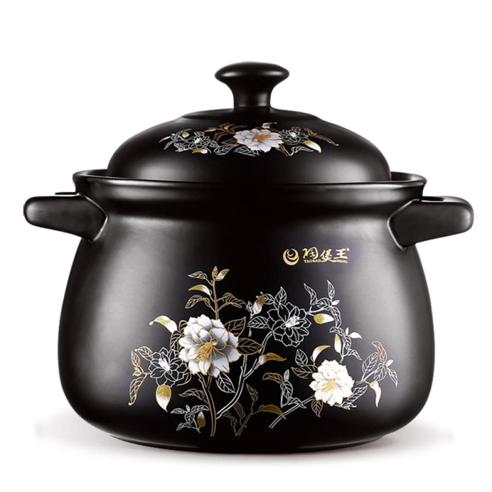 YISUPP 2-8L Black Ceramic Slow Cooker Pot with Lid - High Temperature Resistant Stone Casserole, Healthy Rice Cooker & Stockpot for Kitchen - Perfect for Soups, Stews, and Meal Prep - Long Lasting Heat Retention Cookware