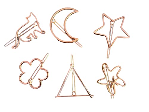NAVMAV 6pcs Gold Geometric Hair Clips - Metal Barrettes for Thick Hair, Moon Triangle Circle Design Hairpins for Women | Perfect for Parties, Weddings & Everyday Styling