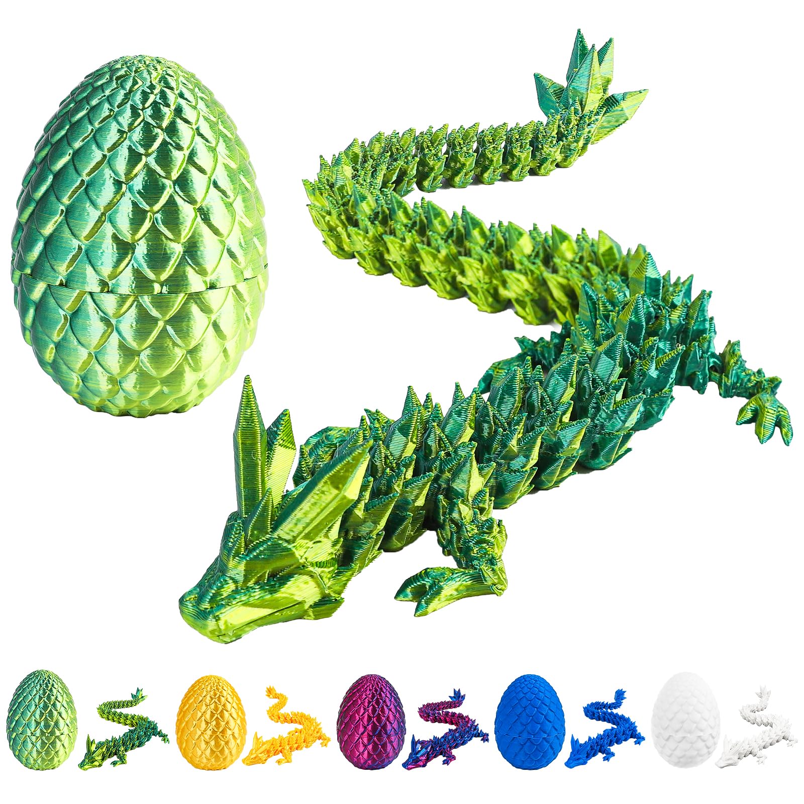 3D Printed Dragon Egg Fidget Toy - 12 Inch Desk Decor for Office & Home (Laser Yellow Green) - Stress Relief for ADHD/Autism
