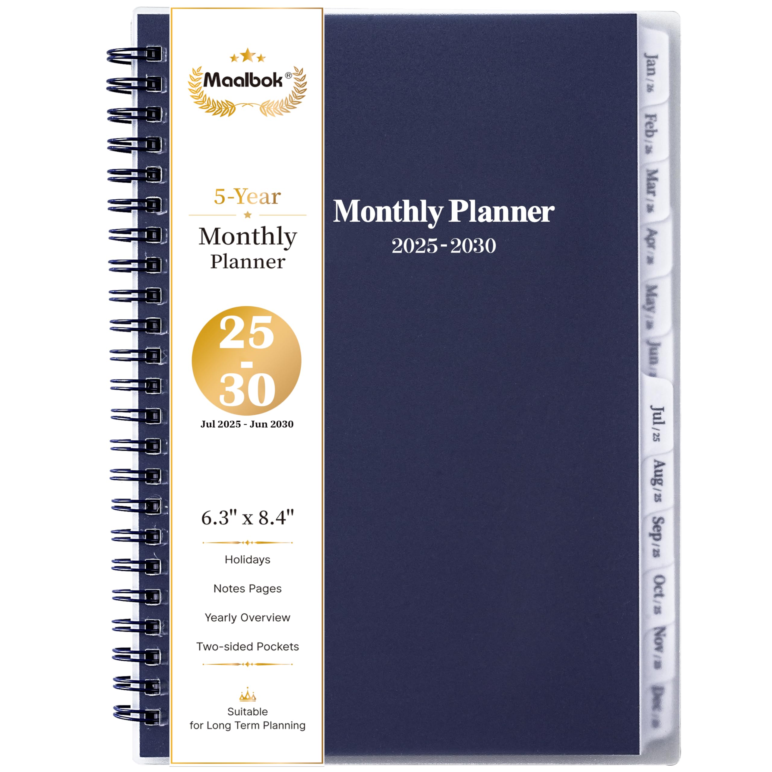 5-Year Monthly Planner 2025-2030 with Tabs | 60 Months, Two-Side Pocket & Notes Pages | 6.4