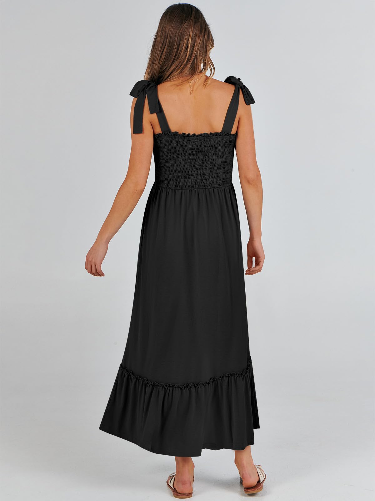 ANRABESS Women's Summer Casual Strap Smocked Maxi Dress - Flowy Tiered A-Line Sundress for Beach, Travel, Wedding Guest & Outdoor Occasions