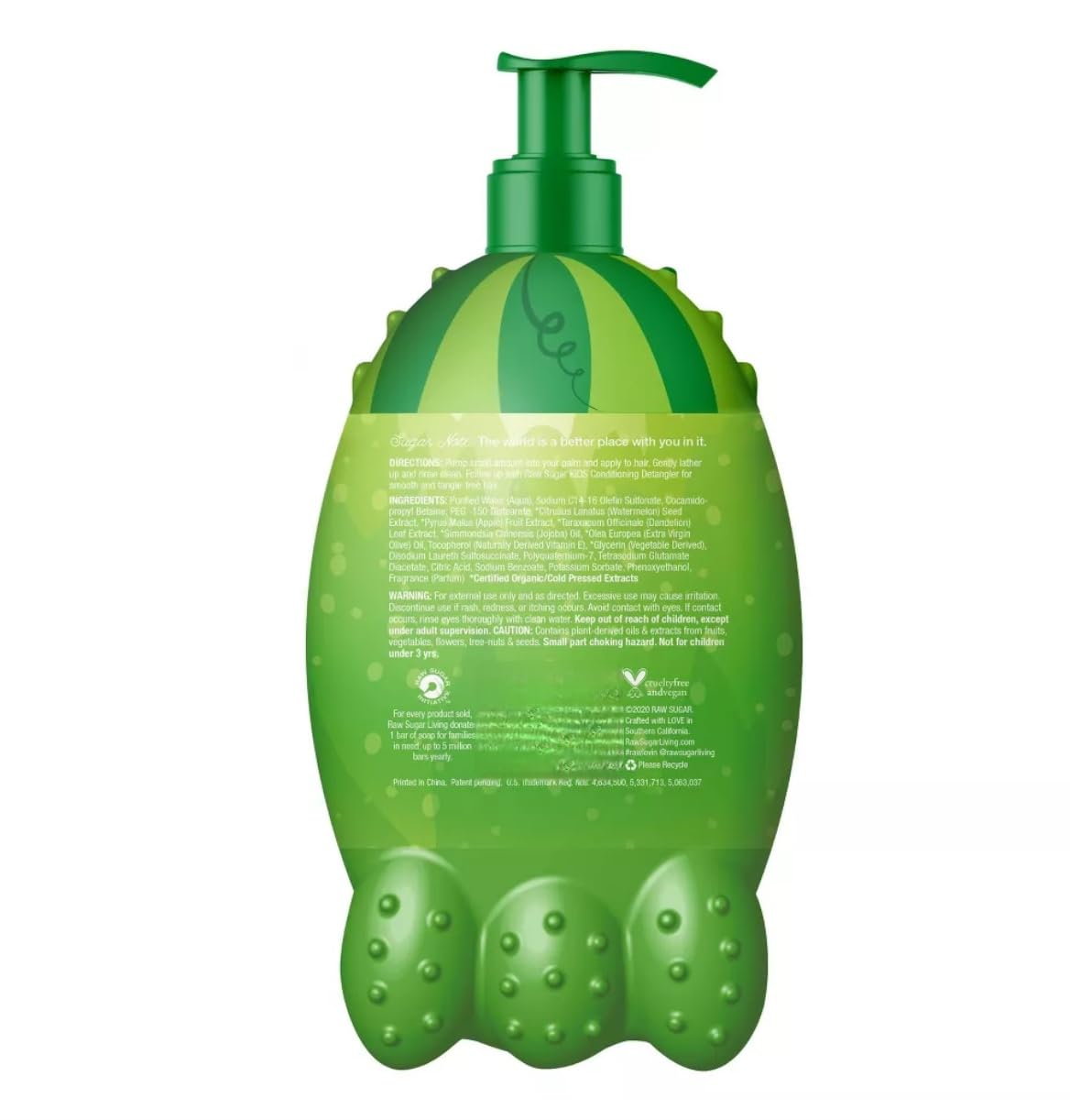 Raw Sugar Kids 2-in-1 Shampoo & Conditioner - Watermelon & Apple Scent, 12oz with Pump | Gentle Hair Care for Kids, Perfect for Daily Bath Time & Sensitive Scalp