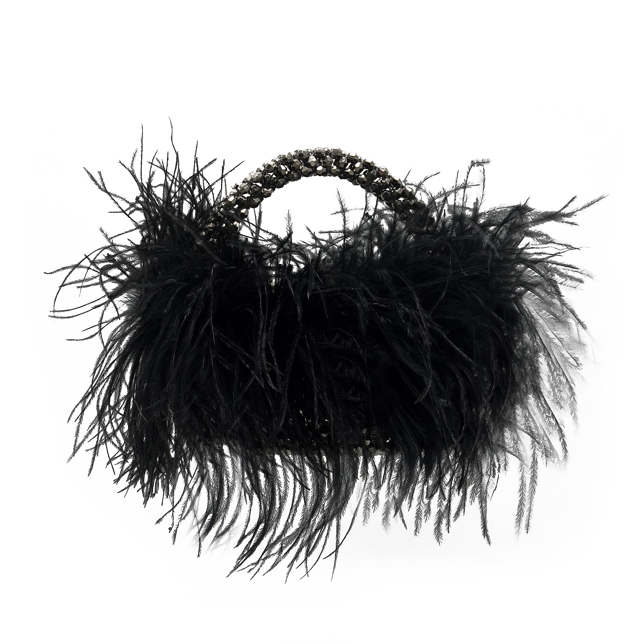 Miuco Real Natural Ostrich Feather Beaded Handbag for Women - Handmade Evening Clutch Purse | Perfect for Parties, Weddings & Special Occasions