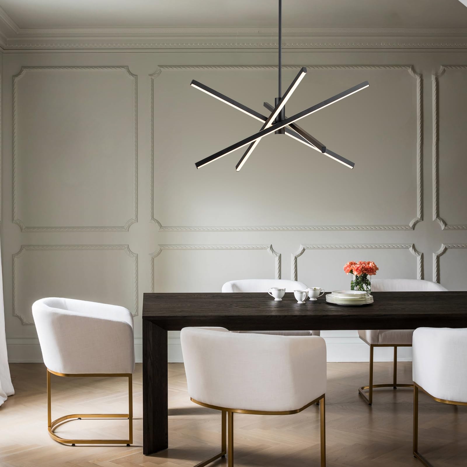 Y'INSP Modern Sputnik Chandelier - Black LED Linear Pendant Light with Embedded LEDs for Dining Room, Kitchen Island, Bedroom & Living Room | Stylish Ceiling Lighting Fixture for Home Decor & Interior Design