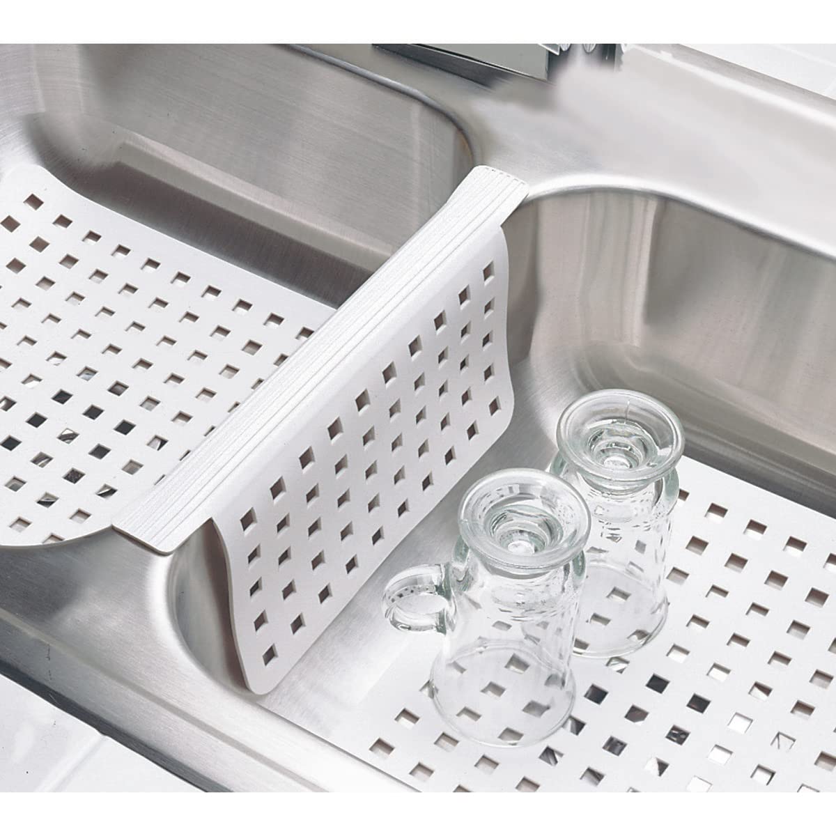iDesign InterDesign Euro Kitchen Sink Protector Mat - White, Non-Slip Silicone Sink Liner for Dishes & Utensils - Perfect for Kitchen Countertops, Dish Racks & Sink Organization