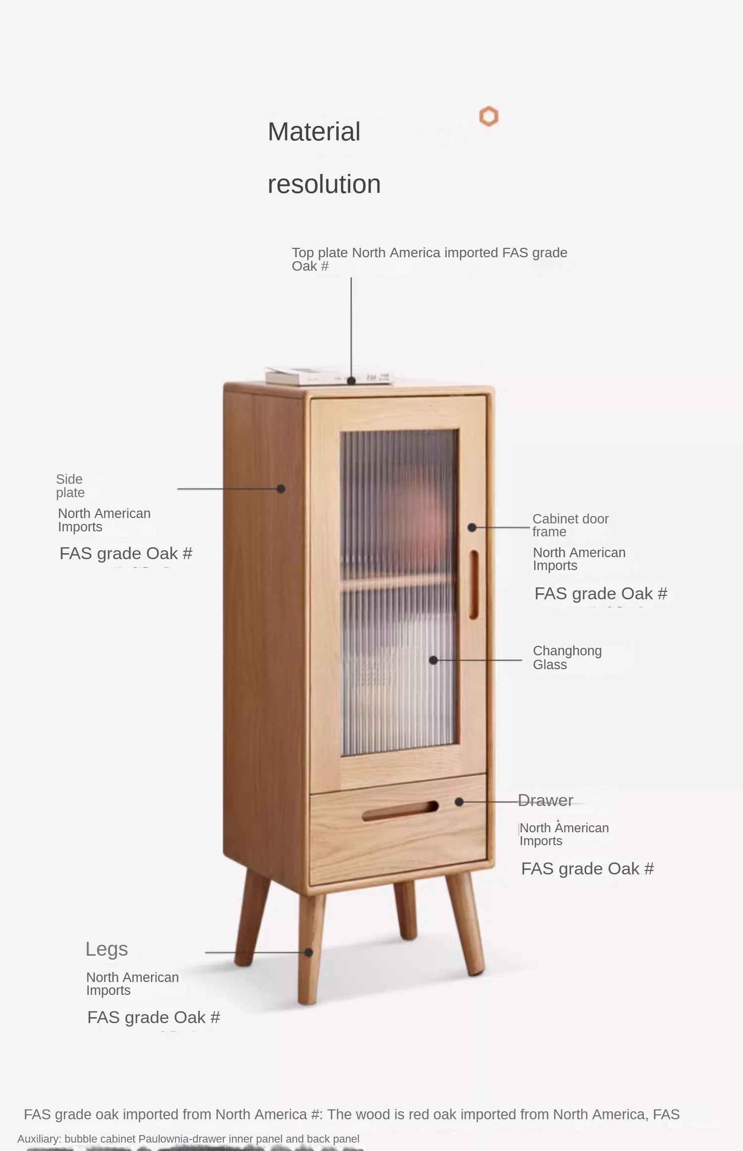 Solid Oak Wood Glass Door Display Cabinet - Stylish Storage for Living Room, Bedroom, or Office