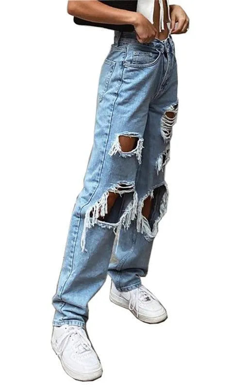 Women's Distressed Ripped Denim Jeans - High Waist Skinny Stretch Jeans for Women - Trendy Vintage Style Denim Pants for Casual Outfits & Streetwear Fashion