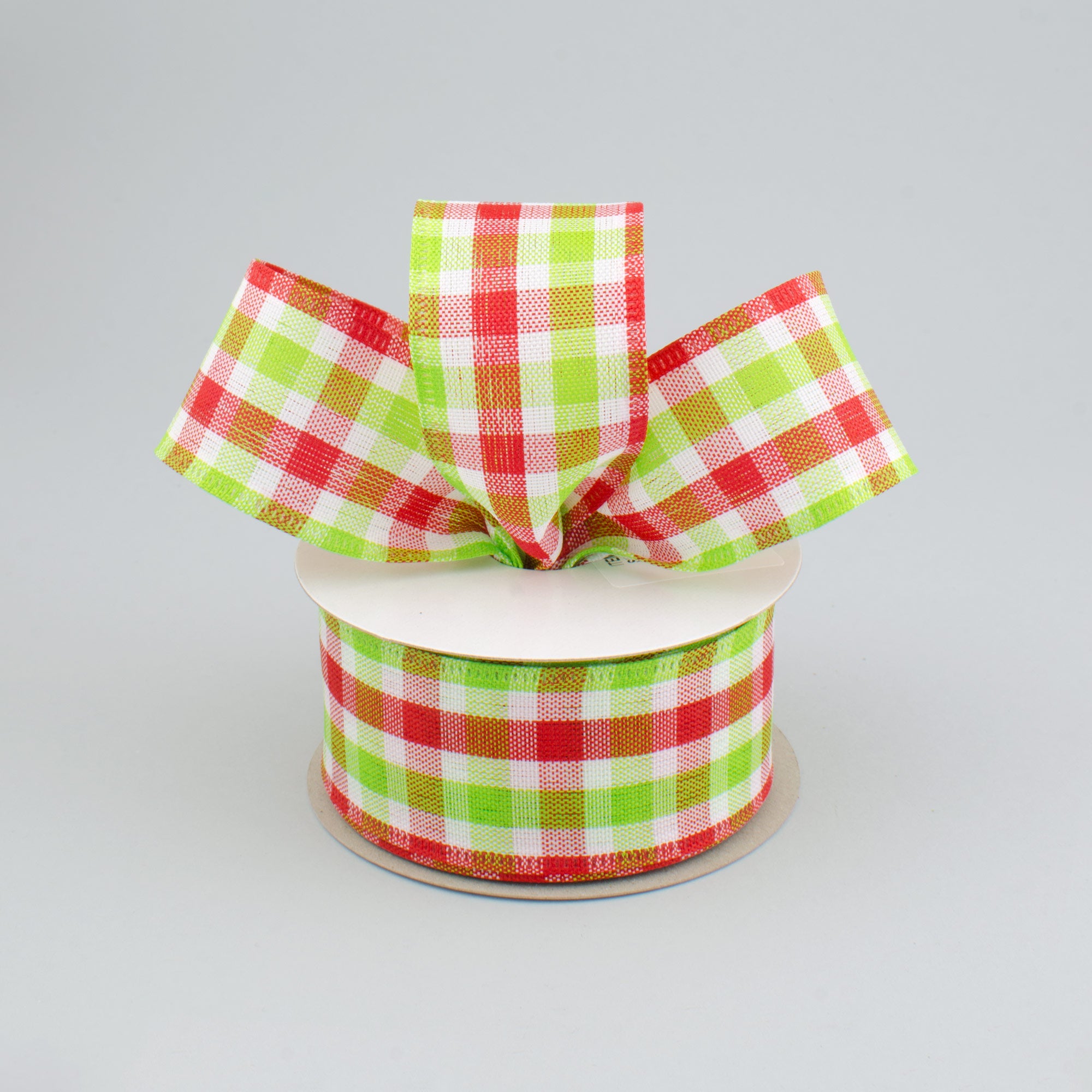 1.5 Inch Holiday Gingham Plaid Ribbon - Red, Lime Green & White (10 Yards) for Christmas Gift Wrapping, DIY Crafts & Home Decor