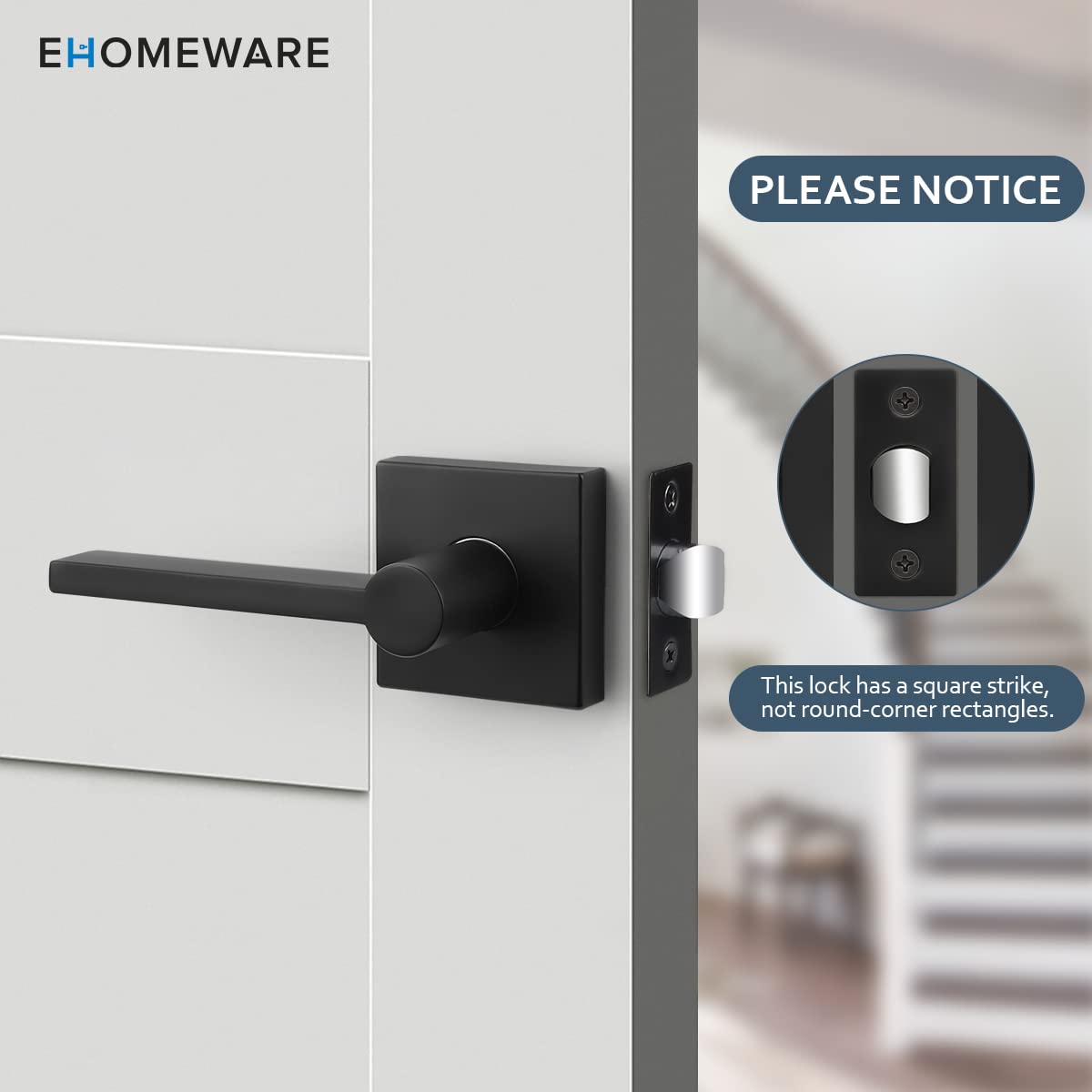 EHOMEWARE 5-Pack Matte Black Door Handles - Heavy Duty Interior Door Knobs with Keyless Design for Hallway, Closet & Bedroom - Modern Matte Black Door Levers for Home & Office Use