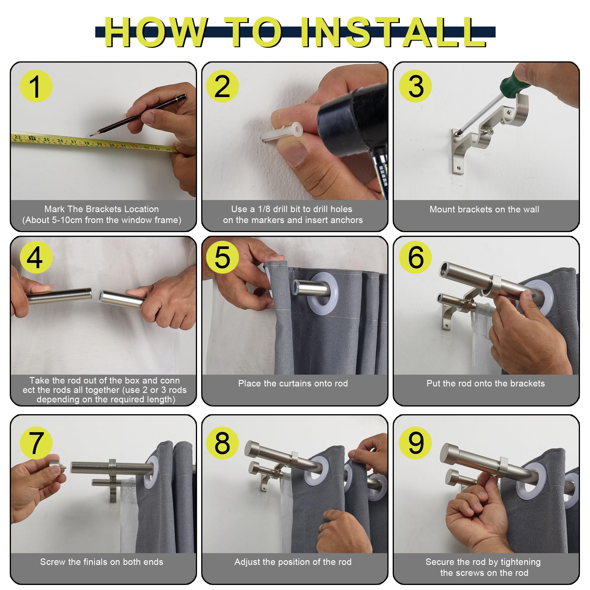 72-144 Inch Adjustable Double Curtain Rod Set - 1