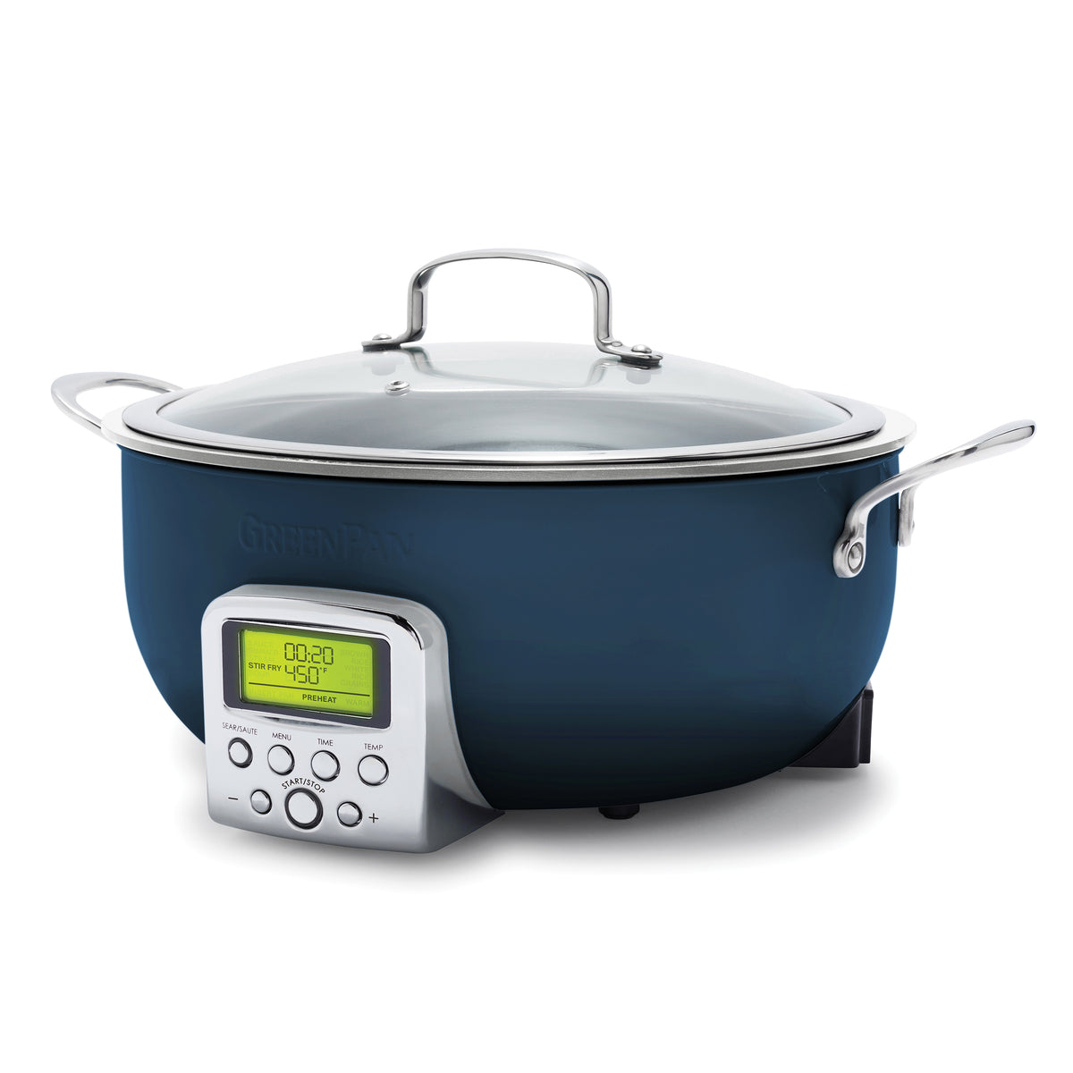 Multi-Function Deep Electric Skillet with Adjustable Temperature - 12-inch Nonstick Frying Pan for Cooking, Stir-Frying & Baking | Oxford Blue | Perfect for Home Kitchens, Dorms & Camping