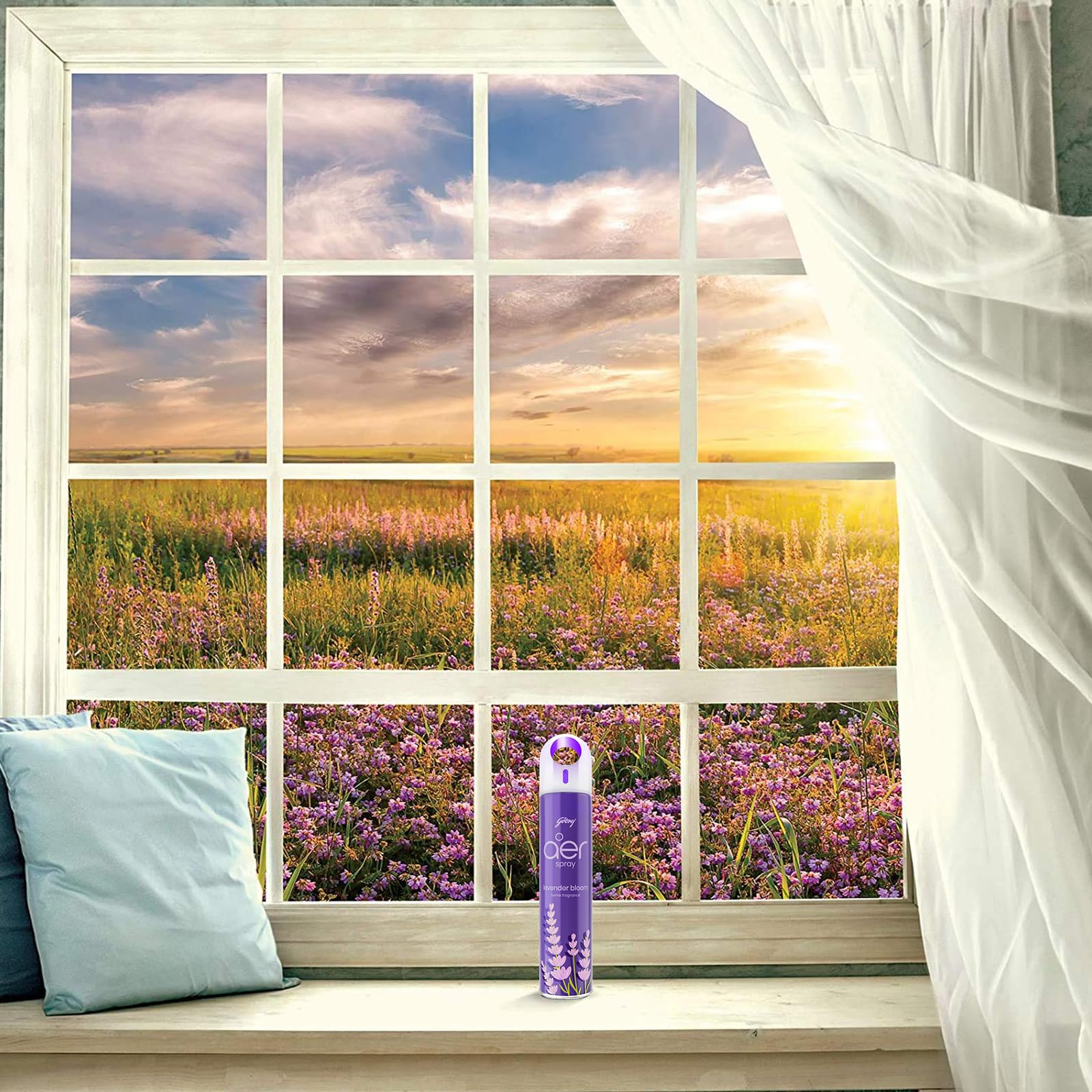 Godrej Aer Spray Air Freshener - Violet Valley Bloom Lavender Scent (240ml) | Long-Lasting Home & Office Fragrance | Perfect for Living Rooms, Bathrooms & Workspaces