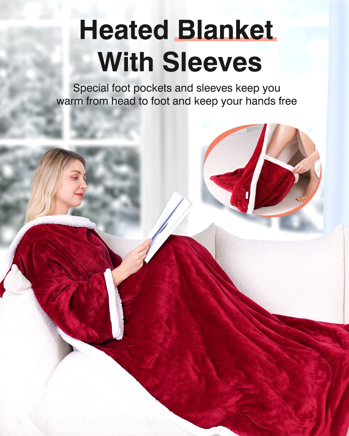 Wearable Heated Blanket with Sleeves - Electric Heating Blanket for Women & Men - Perfect for Cold Weather, Office, Travel & Home Use