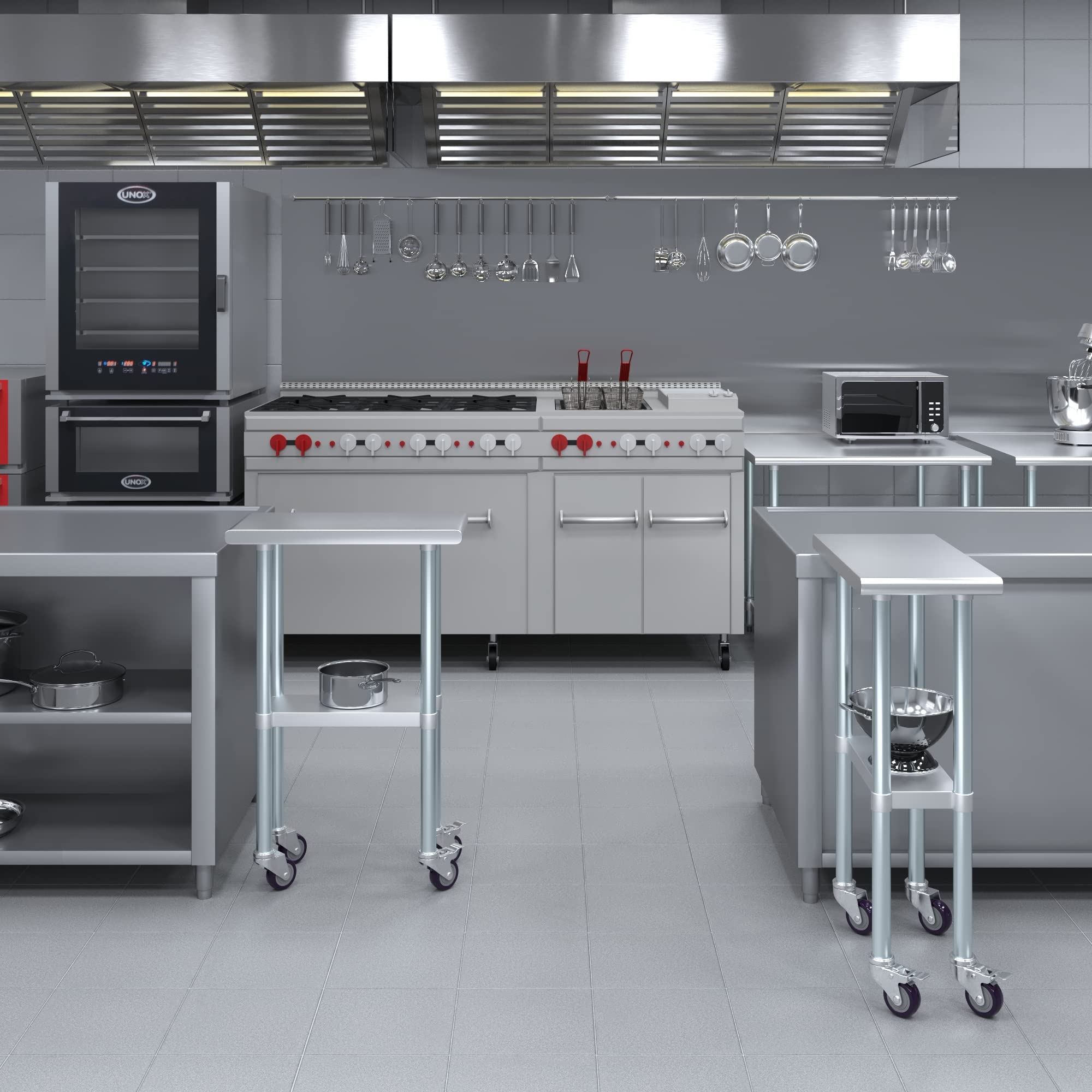 AmGood Stainless Steel Work Table with Casters - Heavy Duty Metal Utility Table on Wheels, 12x24 Inches - Perfect for Commercial Kitchen, Garage Workshop & Industrial Workstations
