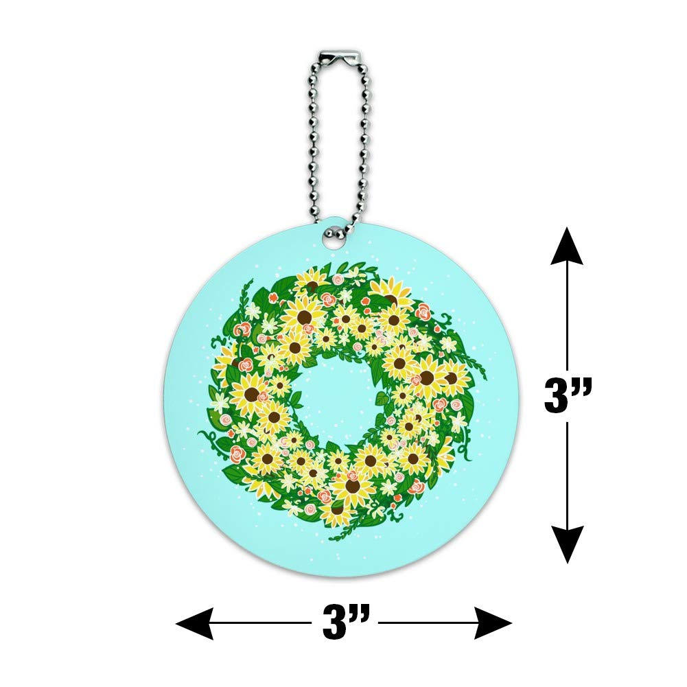 Sunflower Summer Wreath Luggage Tag - Round ID Card for Suitcase & Carry-On Bags - Perfect for Travel, Vacation & Airplane Identification