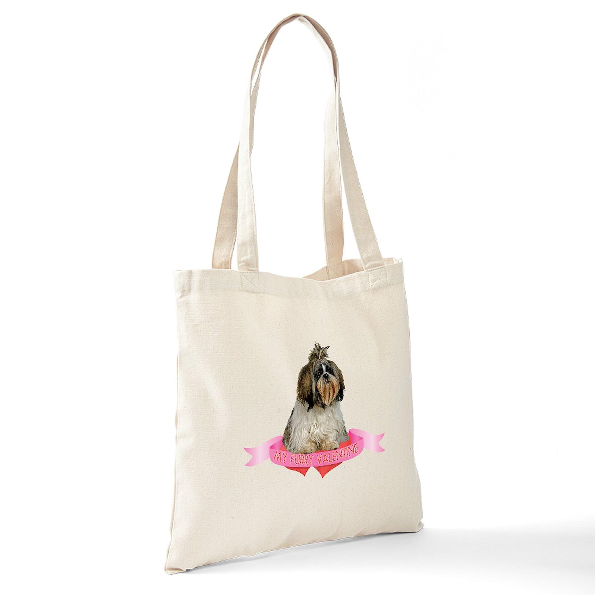 Shih Tzu Valentine Tote Bag - Natural Canvas Reusable Shopping Bag for Groceries, Beach & Daily Use | Cute Dog Lover Gift