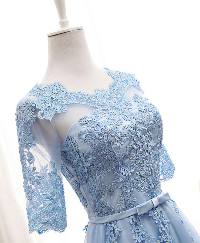 Elegant Blue Tulle Lace Long Prom Dress for Women | Formal Evening Gown | Perfect for Weddings, Bridesmaids & Special Occasions