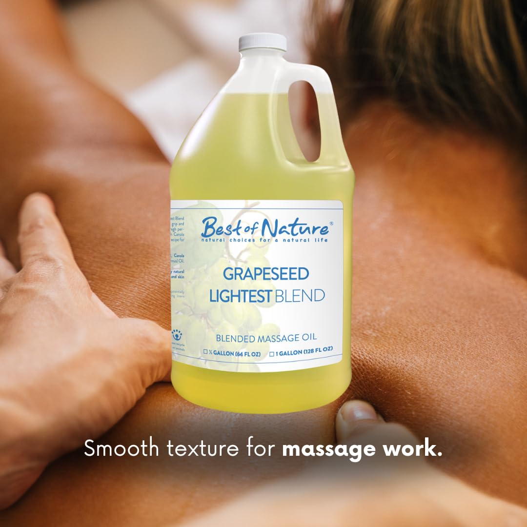 Best of Nature Grapeseed Lightest Blend Massage Oil - 100% Pure Natural Body & Skin Care Oil for Massage Therapists | Non-Greasy, Nourishing & Soothing Formula | 5 Gallon Pail (640 fl oz) | Perfect for Professional Spa, Aromatherapy & Relaxation Massages