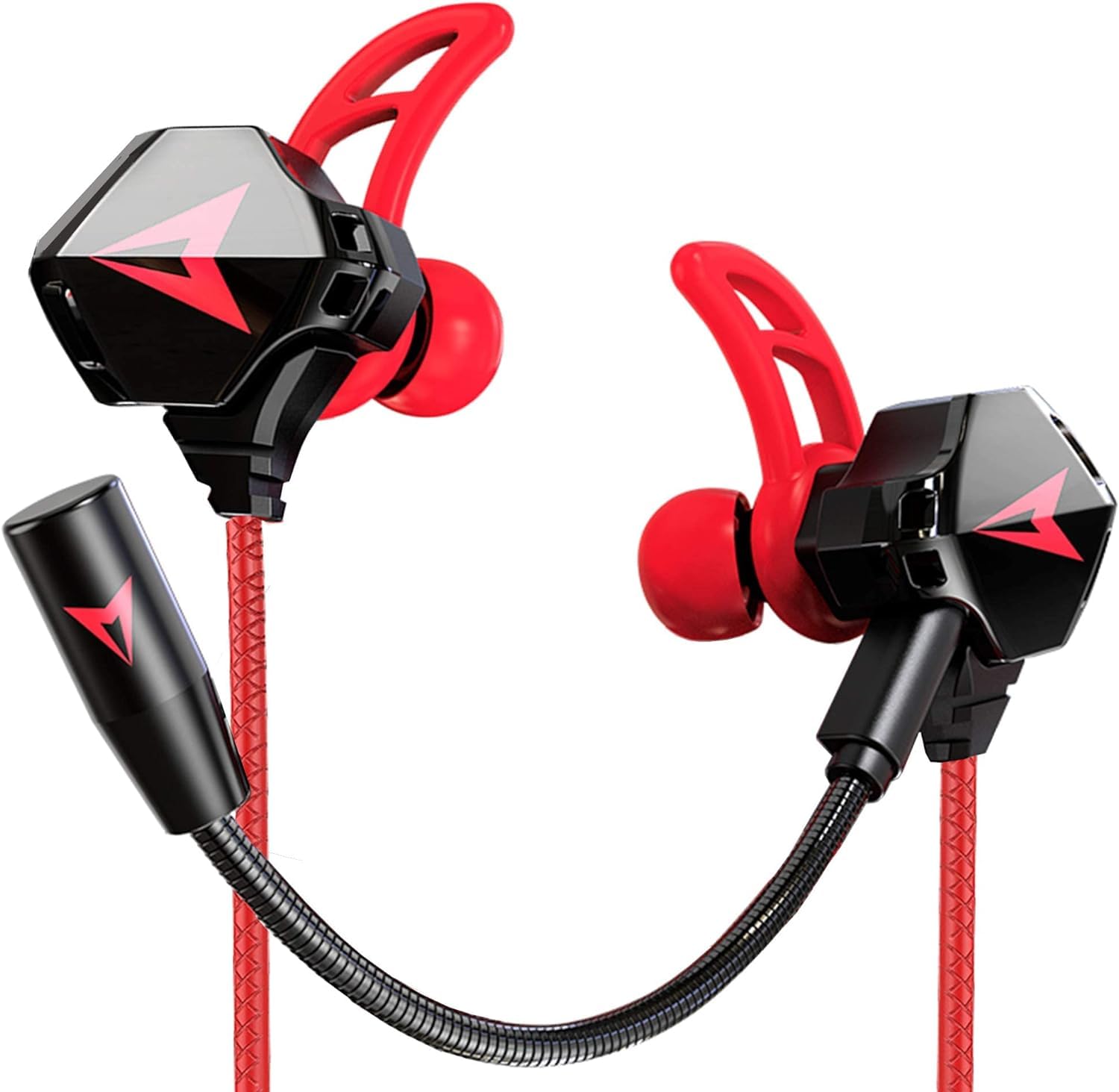Battle Buds Pro in-Ear Gaming Headset with Dual Microphone - Noise Cancelling Wired Earphones with Mute & Volume Control for Mobile Gaming, Nintendo Switch, Xbox One, PS4, PC (Red) - Perfect for Competitive Gaming & Streaming