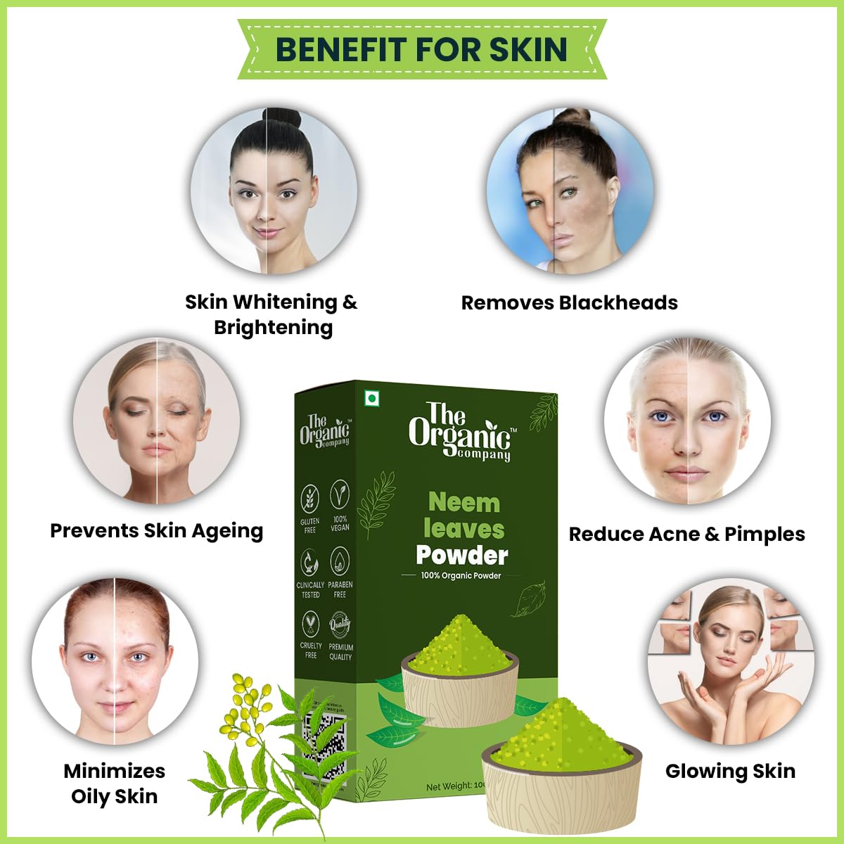 Organic Neem Leaf Powder for Skin Care, Hair Growth & Diabetes | Pure Natural Food Grade Powder for Face Packs, Juices & Herbal Remedies | Supports Healthy Skin, Hair & Blood Sugar Levels
