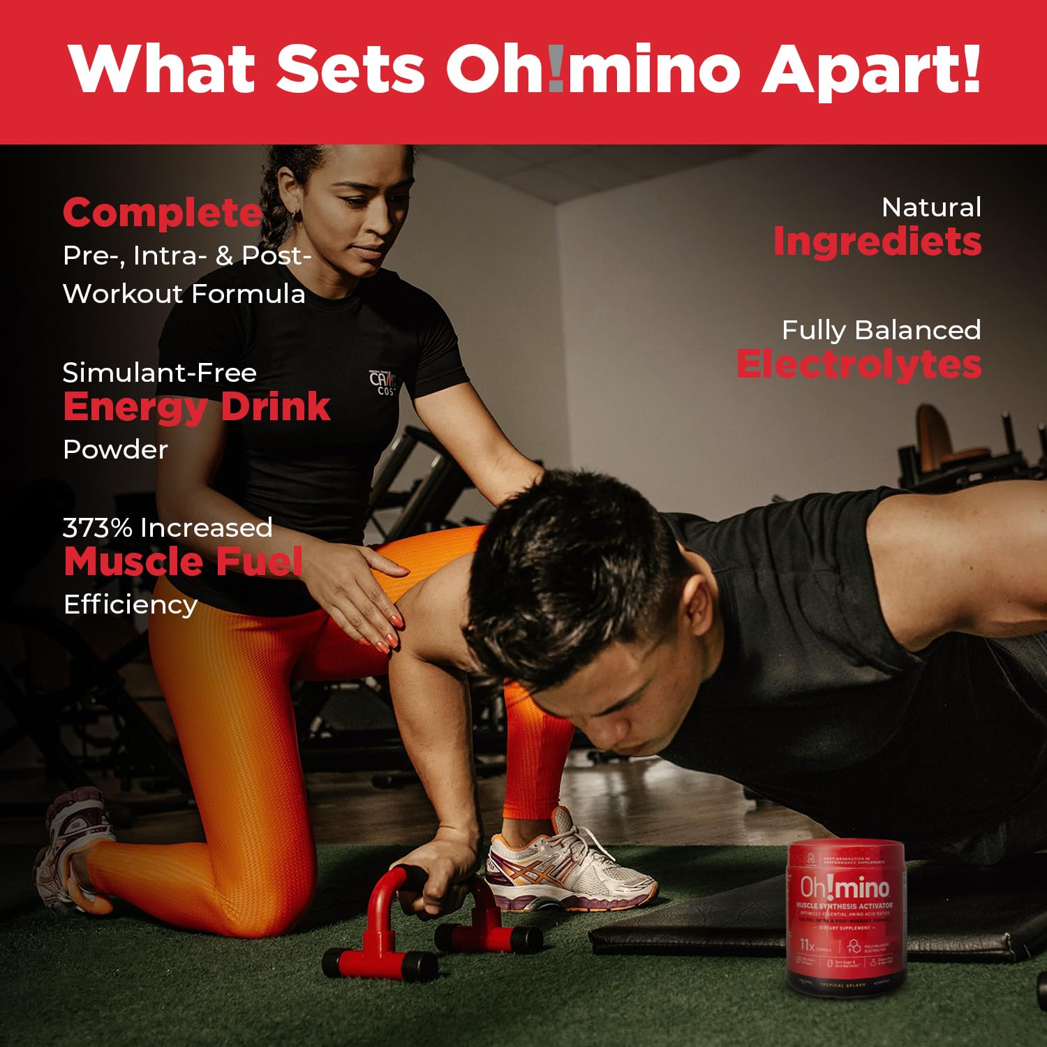 Oh!mino Amino Acids for Muscle Growth - BCAAs Powder Supplement for Pre & Post Workout, Vegan, Non-GMO, Zero Sugar & Low Carb - 40 Servings (Tropical Splash) - Ideal for Gym Training, Bodybuilding & Recovery