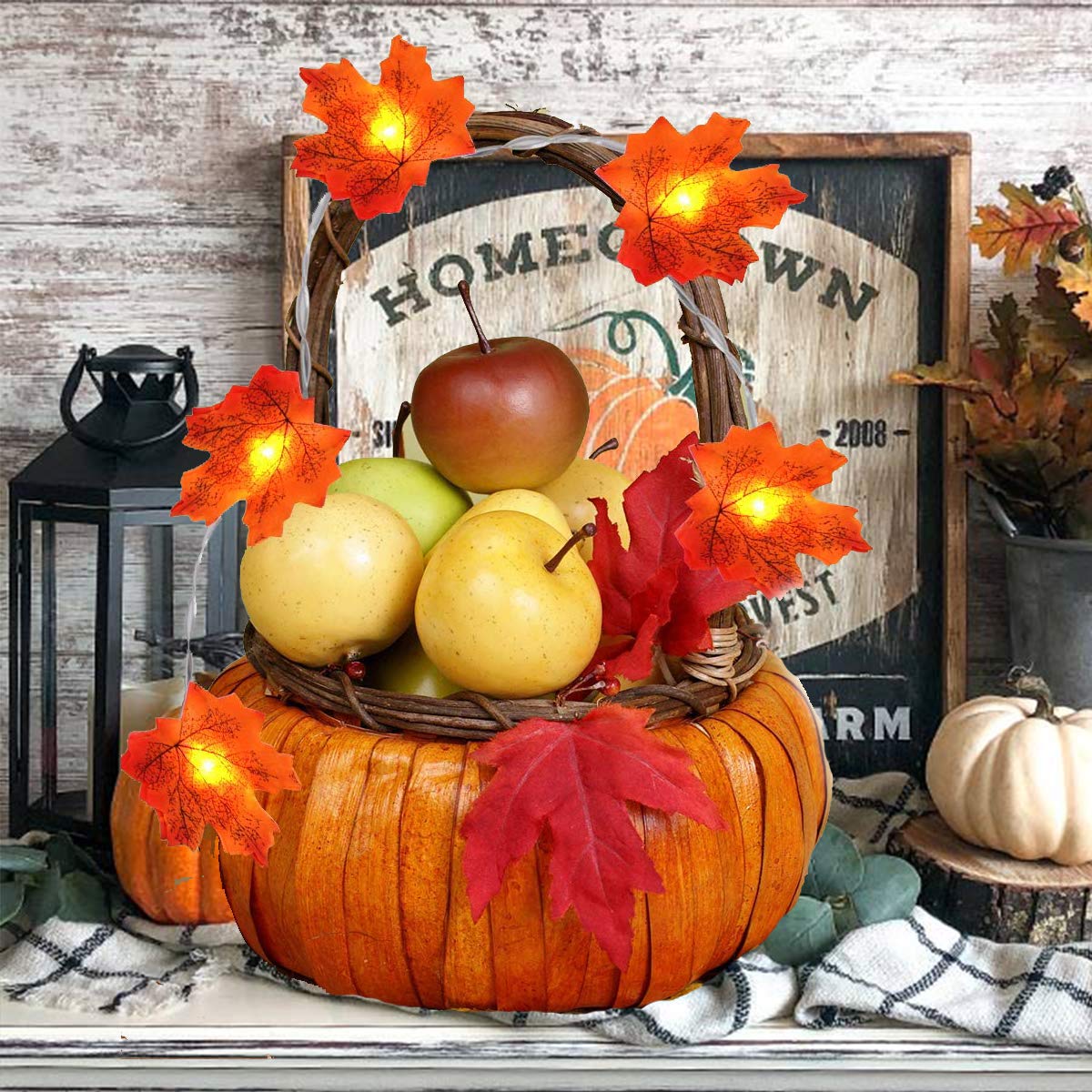Toodour 20ft 40 LED Fall Maple Leaf String Lights - Battery Operated Thanksgiving Decorations in Warm Orange & Red - Perfect for Autumn Home Decor, Holiday Garland, Indoor Lighting, and Seasonal Party Ambiance
