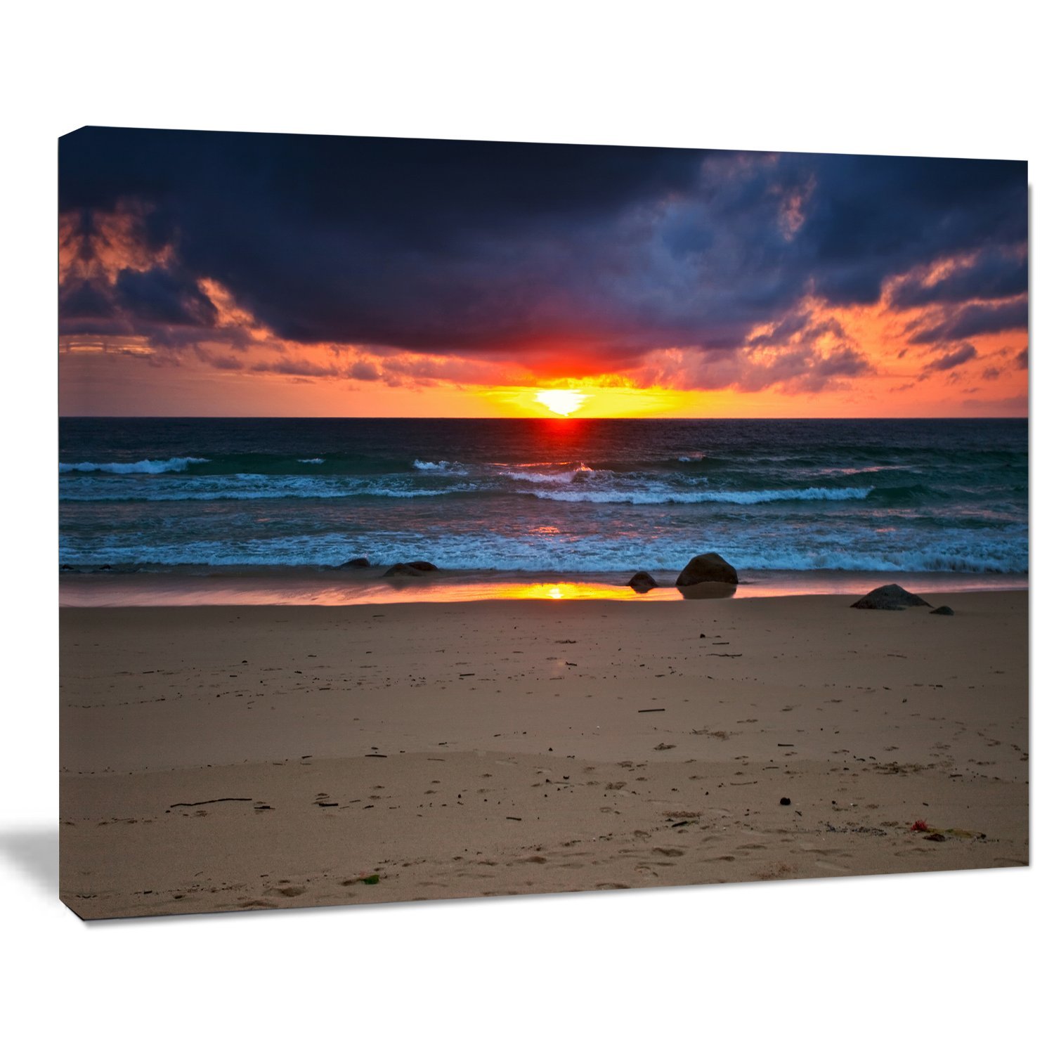 Vibrant Beach Sunset Canvas Print - Large Seascape Wall Art for Living Room, Bedroom & Office Decor