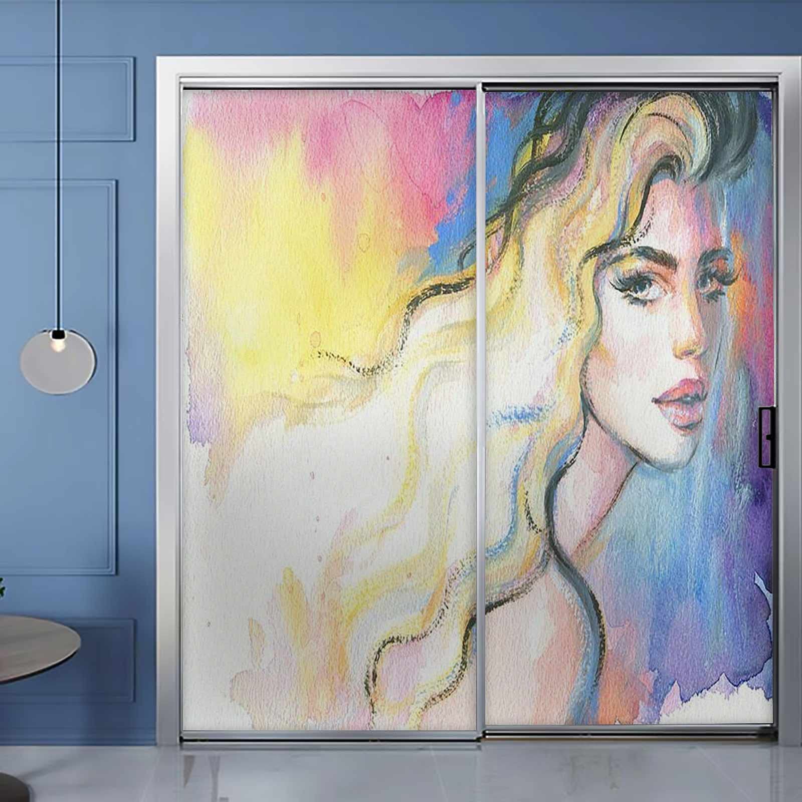 Abstract Woman Window Privacy Film - Colorful Heat Control Static Cling Vinyl Glass Coverings for Home, Office & Living Room - Perfect for Bedroom Windows, Bathroom Glass Doors & Patio Doors