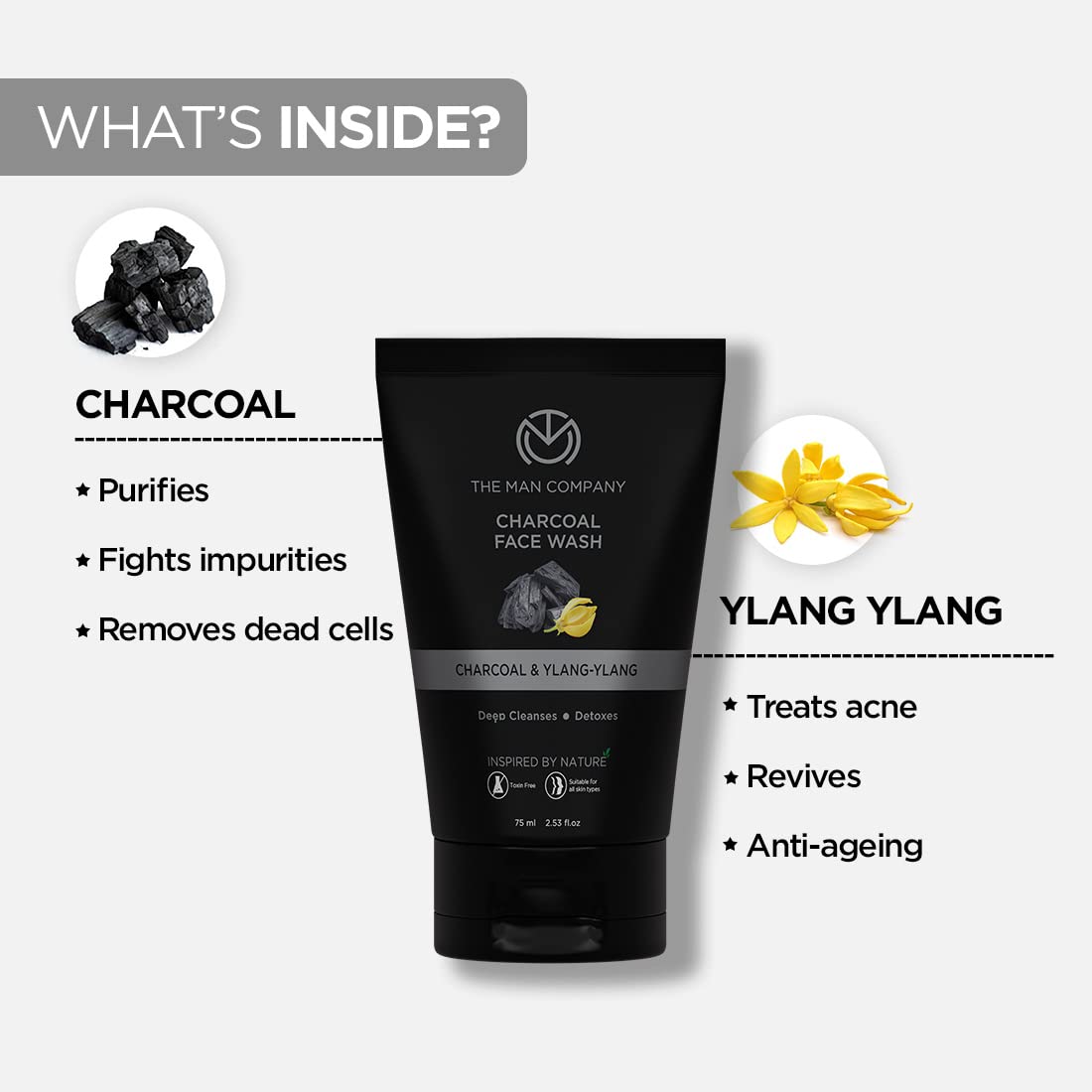 The Man Company Ultimate Face Wash Duo - Charcoal & Vitamin C Face Wash for Men (75ml) | Oil-Free, Blackhead Removal & Instant Glow | All Skin Types | Daily Skincare Routine & Travel Essential