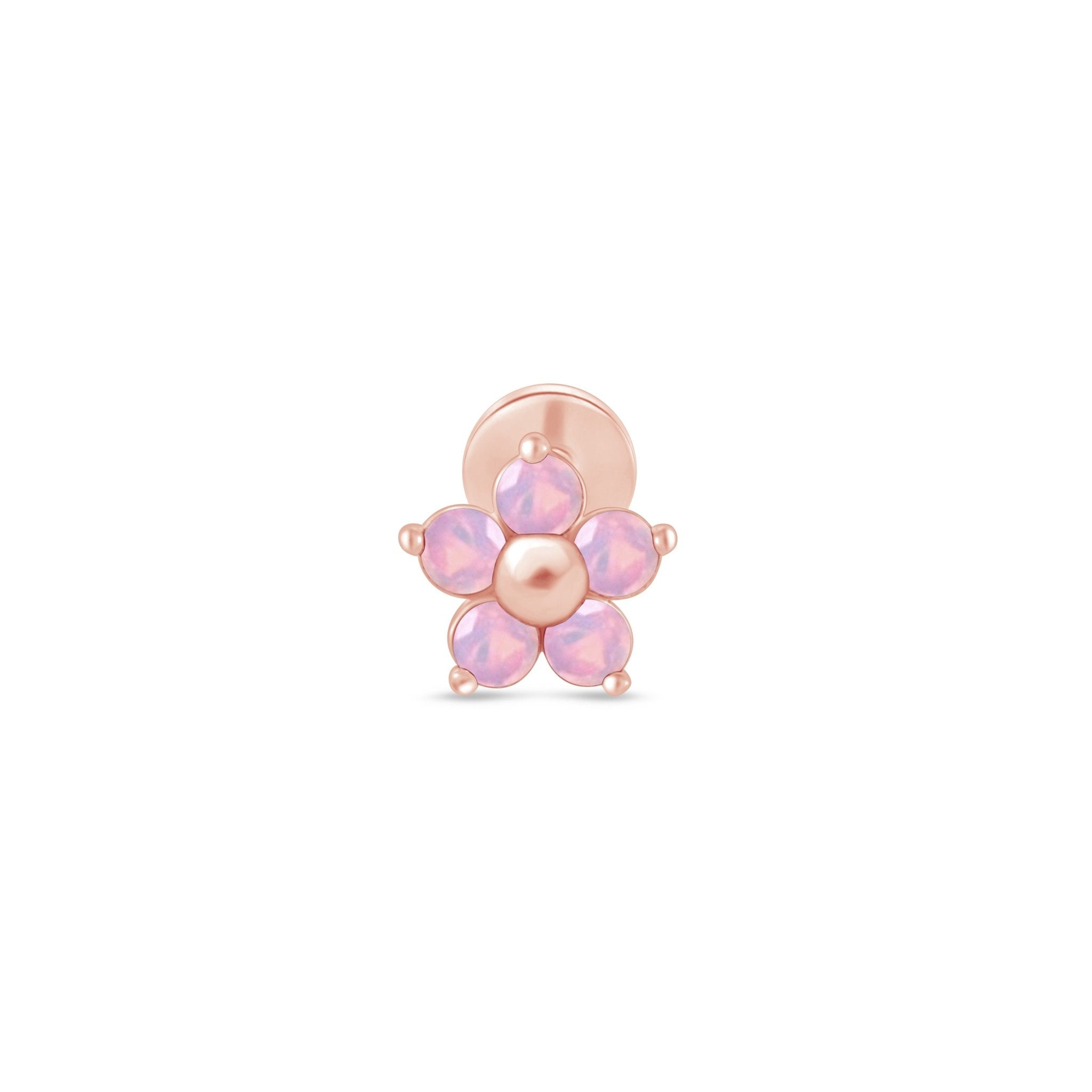 14k Rose Gold Pink Opal Flower Stud Earrings for Women – Dainty Floral Jewelry for Everyday Wear, Gifts & Special Occasions
