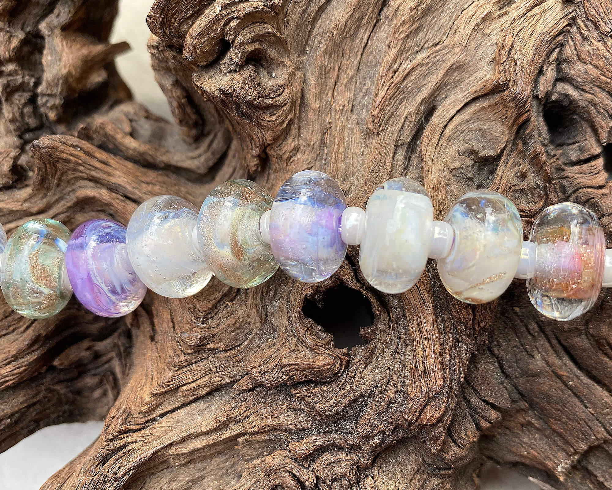 12 White Lavender Gold Lampwork Glass Beads Set for Jewelry Making - DIY Bracelet, Necklace & Craft Projects - SRA Beads