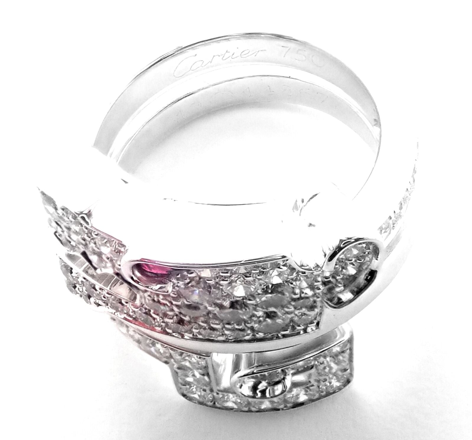 Authentic Cartier Le Baiser Du Dragon 18k White Gold Diamond Ruby Ring - Luxury Jewelry for Women, Elegant Gift for Anniversary & Special Occasions