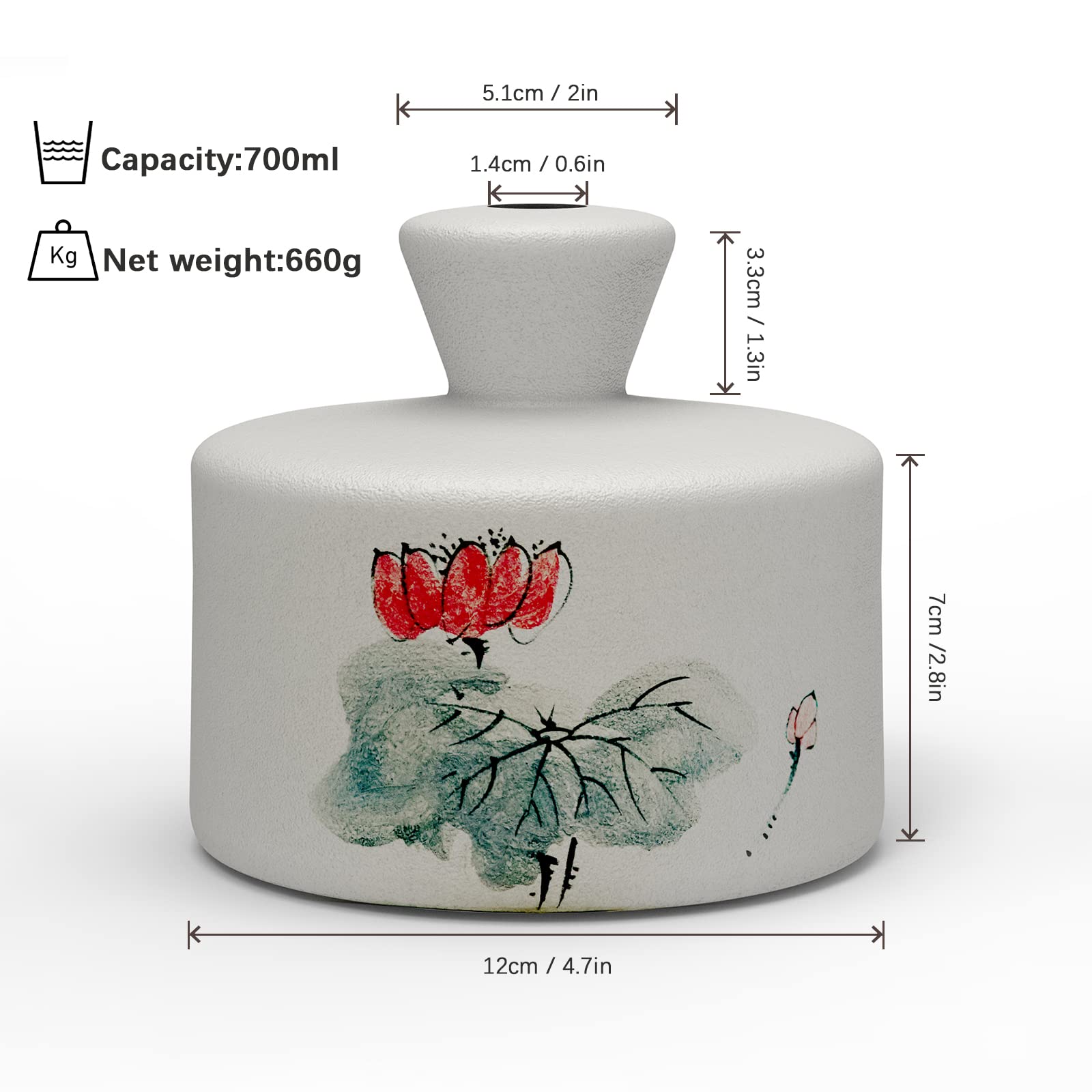 23oz Ceramic Thumb Rain Watering Can for Bonsai, Garden & Indoor Plants - Handcrafted Hand-Painted Hibiscus Design Watering Bell - Perfect for Delicate Watering of Succulents, Herbs and Houseplants