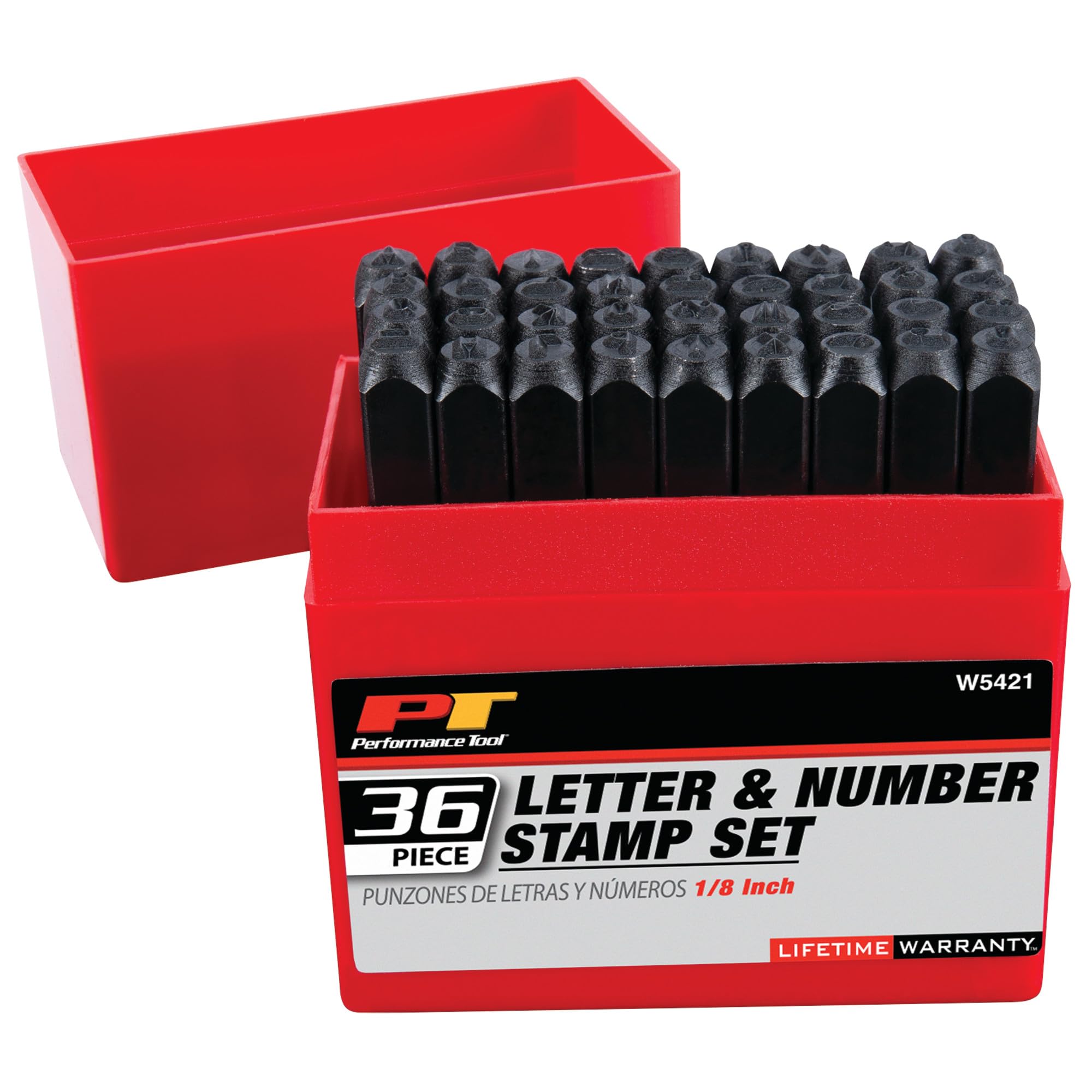 Performance Tool W5421 36-Piece 1/8-Inch Steel Letter & Number Stamping Set with Storage Box - Metal Marking for DIY, Crafts, Jewelry & Tool Identification