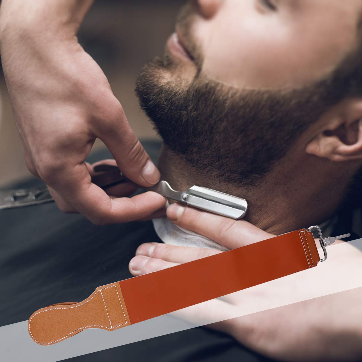 Double-Layer Leather Razor Strop for Barber & Shaving - Professional Sharpening Strap for Straight Razors & Knives - Perfect for Home & Professional Grooming