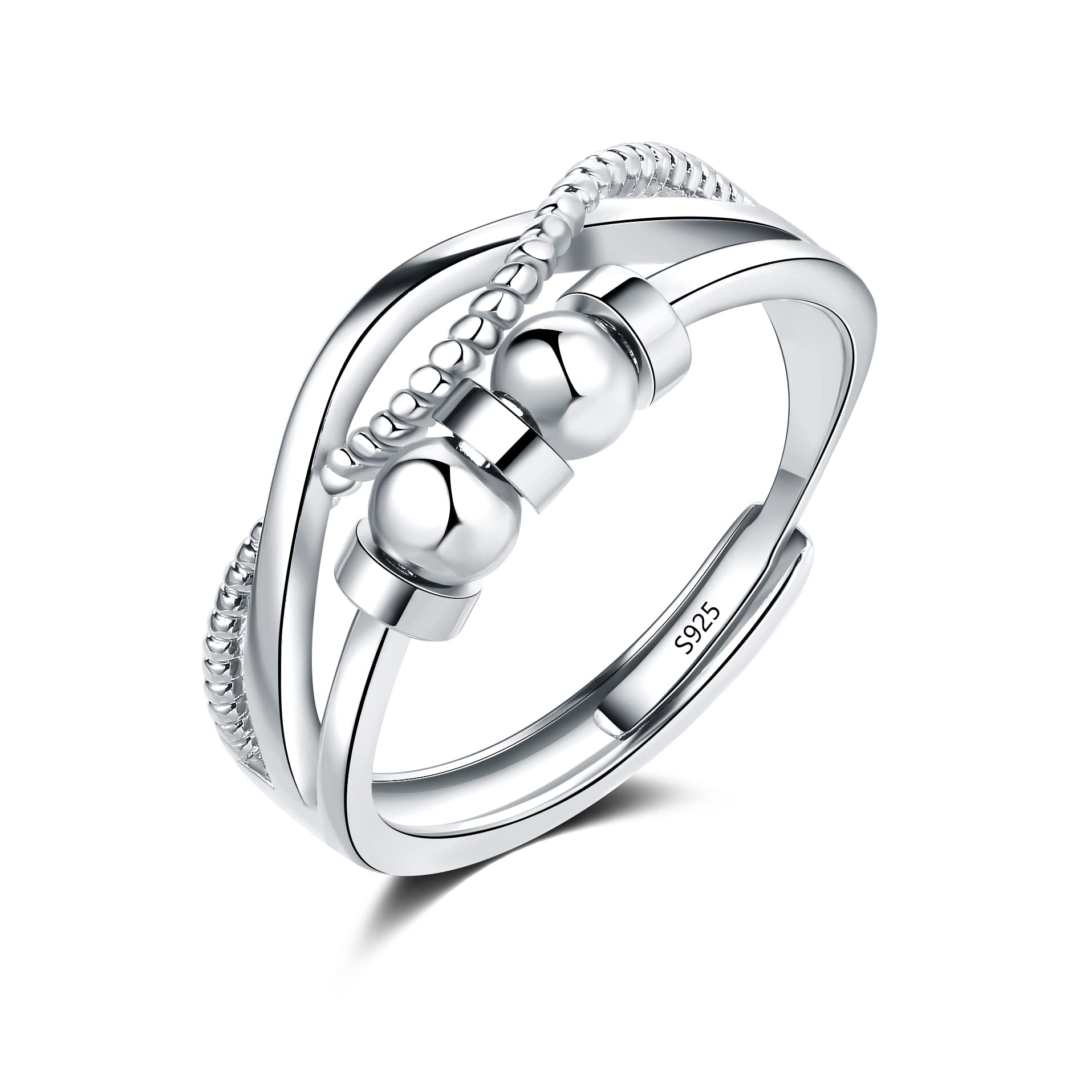 925 Sterling Silver Anxiety Fidget Ring for Women & Men - Adjustable Stress Relief Mood Ring with Infinity Beads - Loutade Silver Spinner Ring for Anxiety & ADHD - Perfect Relaxing Gift for Office, Travel & Daily Stress Relief