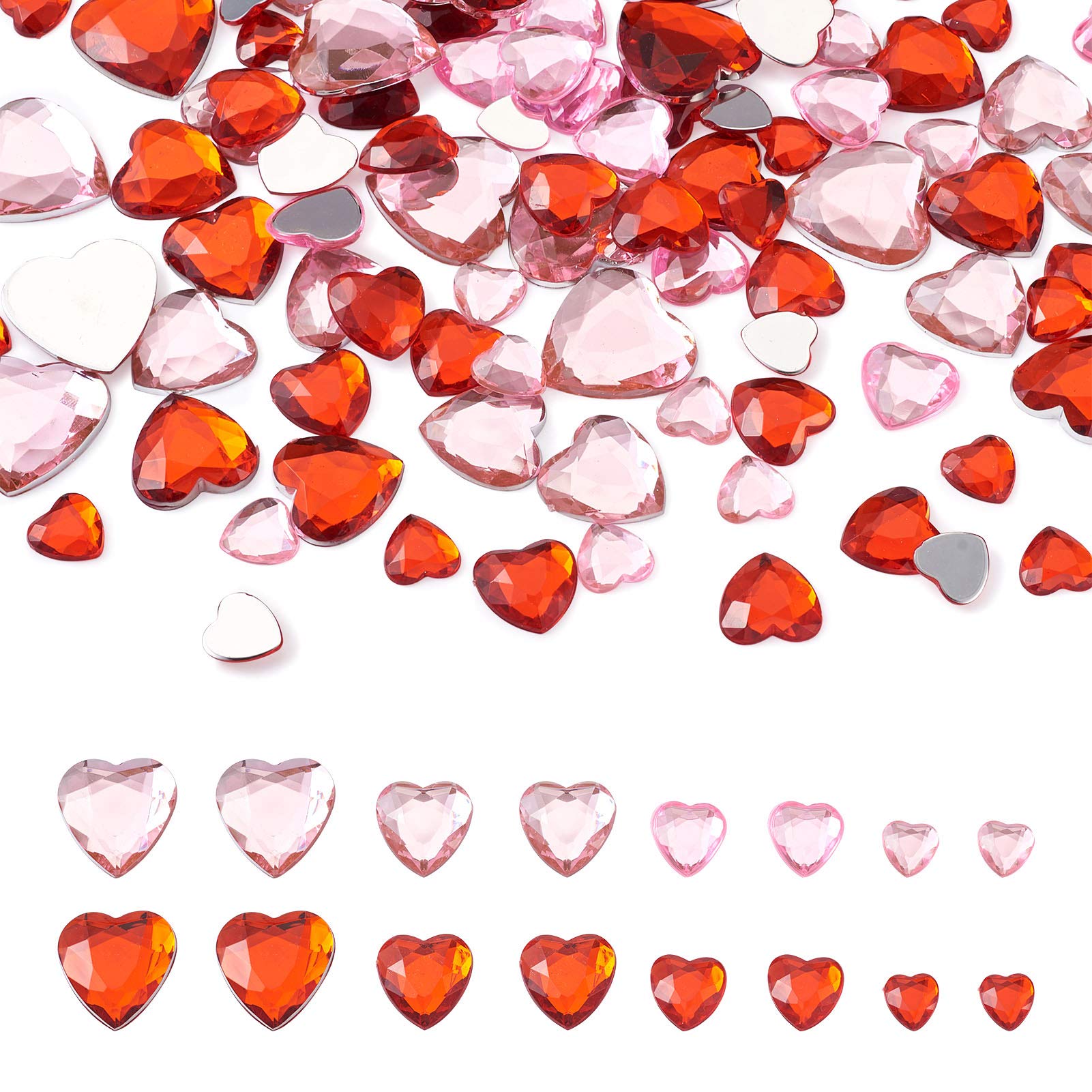 Red & Pink Heart Rhinestones - 300pcs Acrylic Gems for Wedding Decor & Crafts