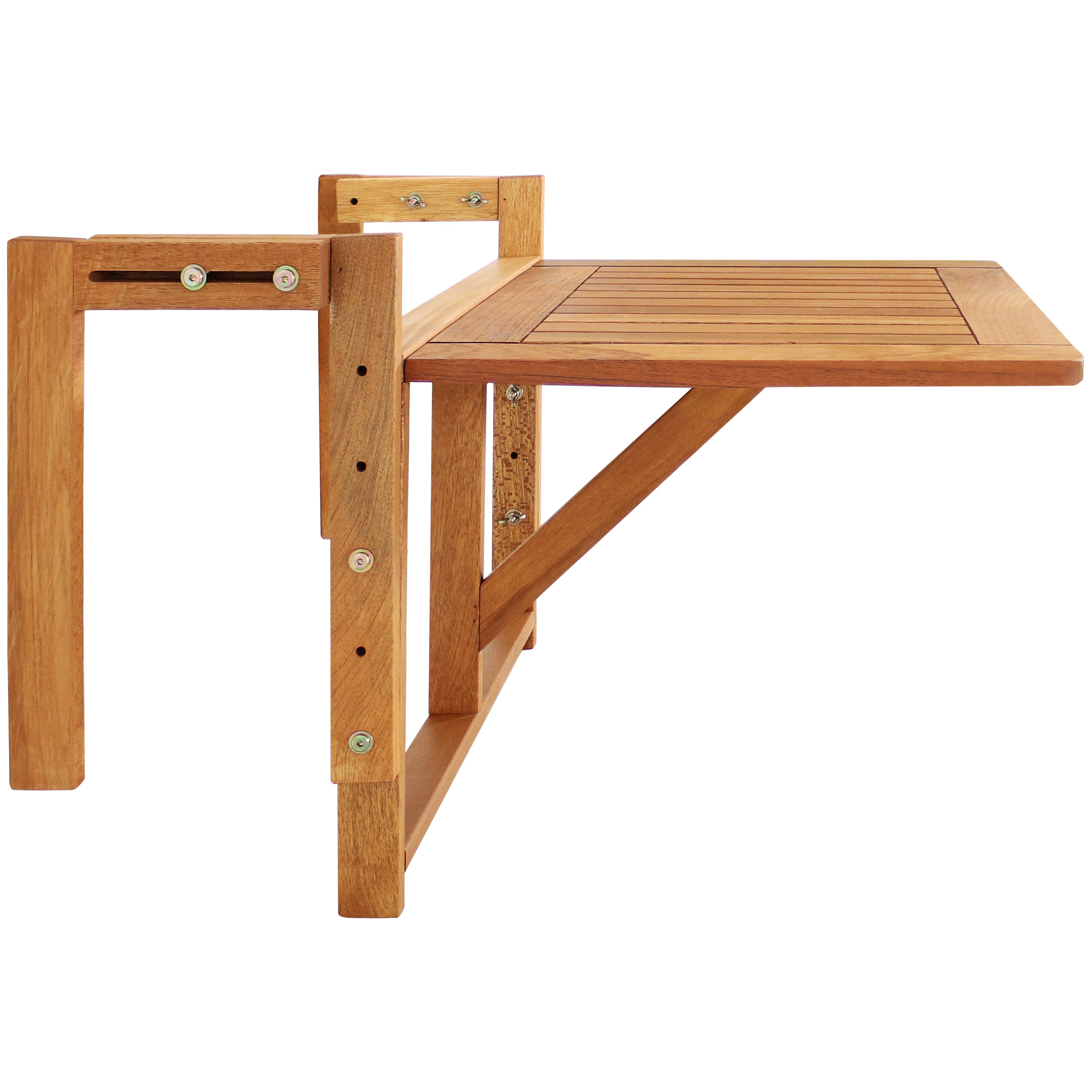 Sunnydaze Meranti Wood Folding Balcony Railing Table - Outdoor Patio Bistro Dining & Coffee Side Table for Small Spaces
