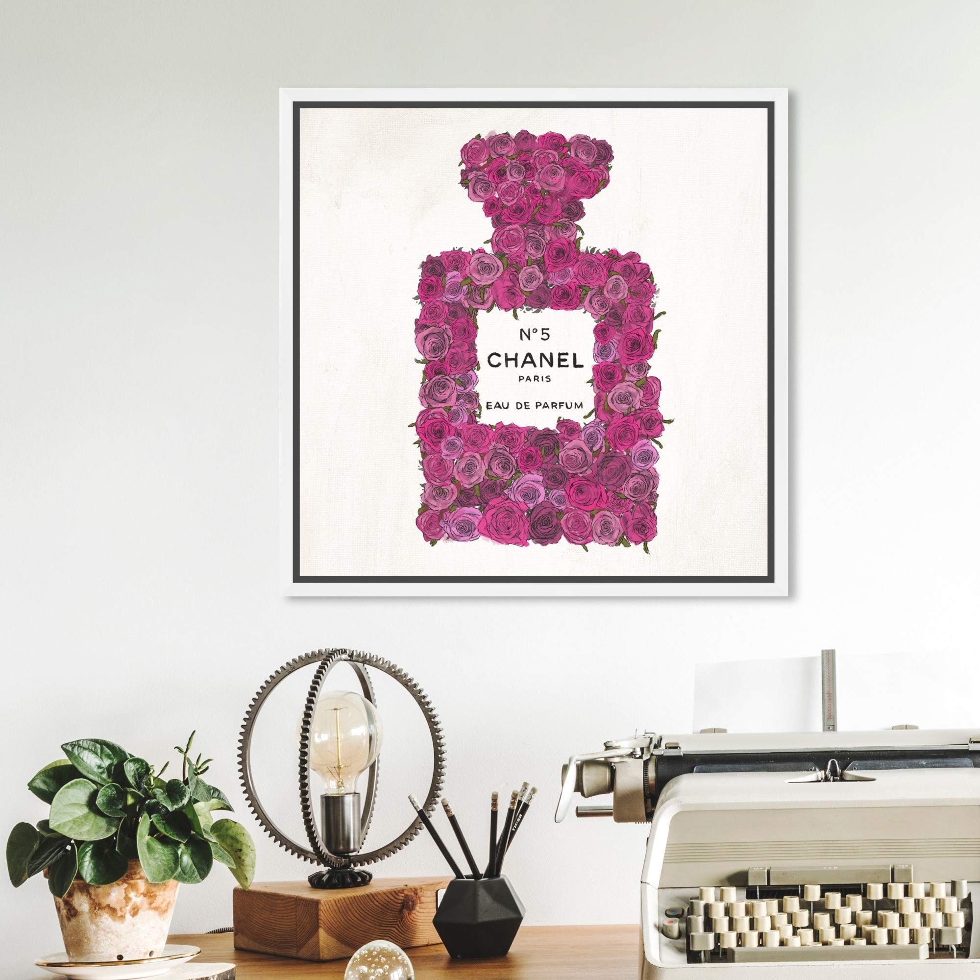 Oliver Gal Artist Co. 'Number 5 Rose' Perfume Fashion Wall Art - Elegant Framed Canvas Print for Home & Office Decor | Perfect for Living Room, Bedroom, or Luxury Gift