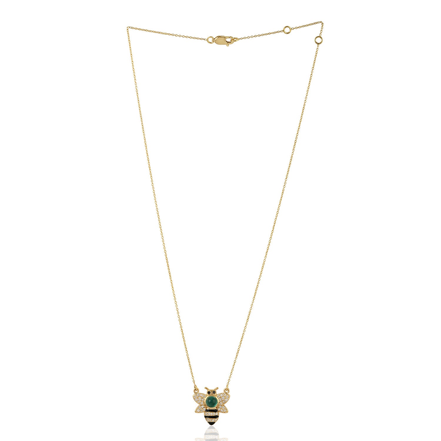 Exquisite Gold Bee Necklace with Emerald & Pave Diamonds - Elegant Bezel Set Enamel Jewelry for Women, Perfect for Weddings, Parties & Special Occasions