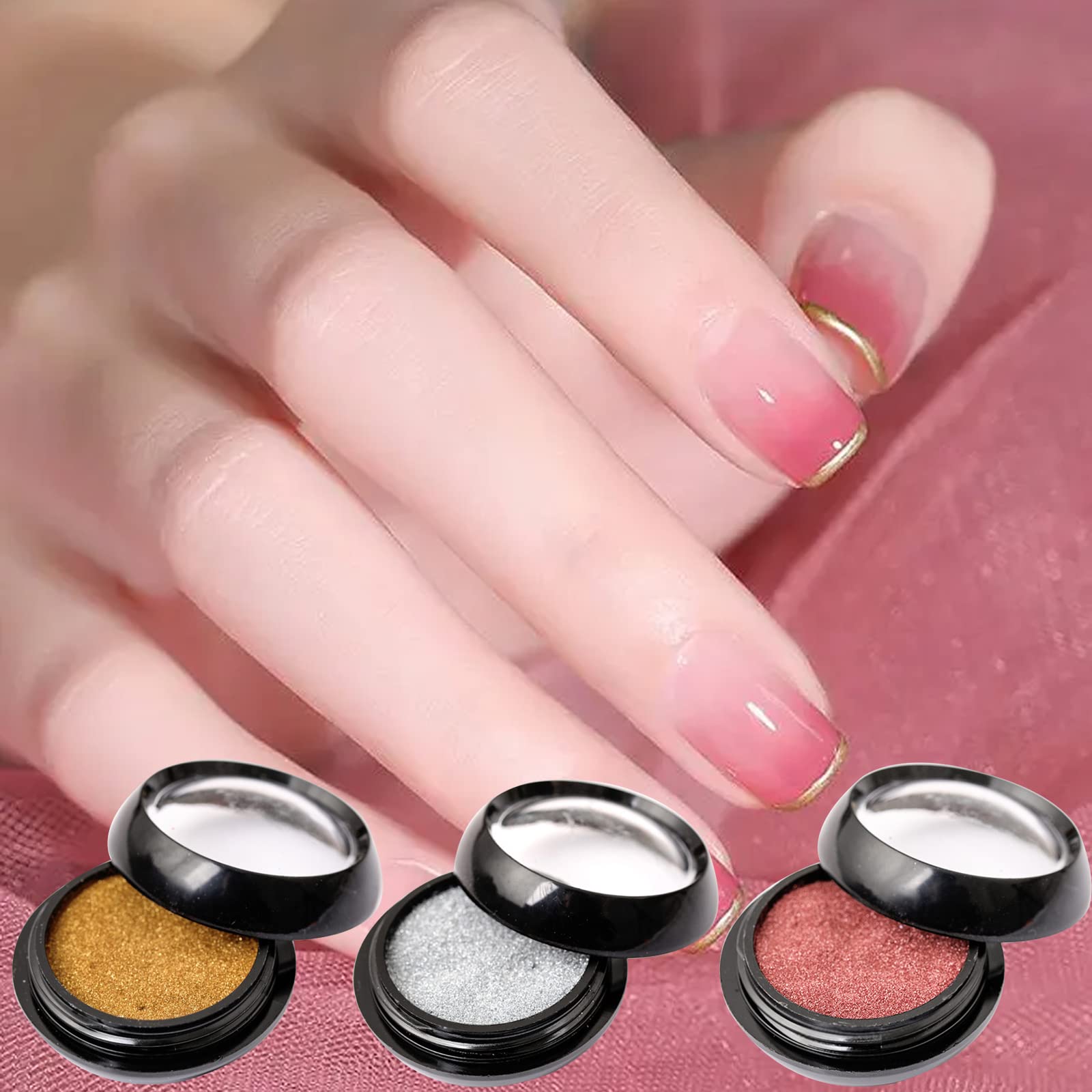 Chrome Nail Powder 3 Pack - Metallic Nail Art Aurora Powder with Magic Mirror Effect - Gold Silver Rose Gold Glitter for Nail Designs - Perfect for Salon, DIY Manicures & Special Occasions
