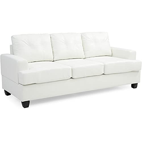 Glory Furniture Sandridge White Faux Leather Sofa - Modern Living Room Couch for Small Spaces & Apartments