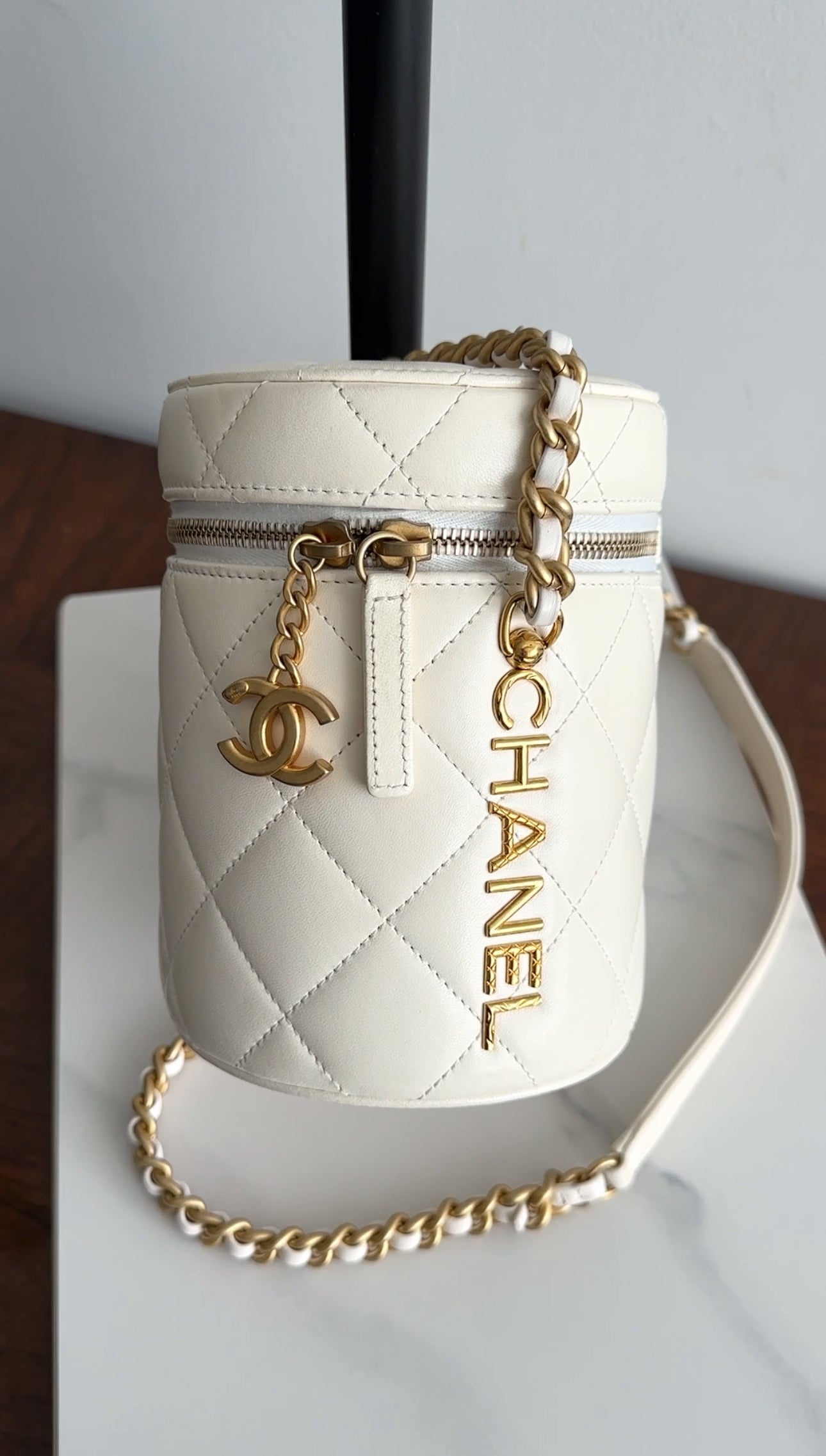 Chanel White Quilted Leather Side Note Vanity Bag - Luxury Crossbody Bag for Women, Perfect for Evening Parties & Date Nights