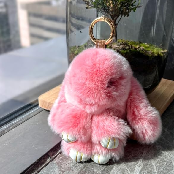 Original Bunnylulu Handmade Soft Bunny PomPom Keychain with Tin - Cute Plush Bunny Keychain for Bags, Gifts & Holidays (Perfect Christmas Present)