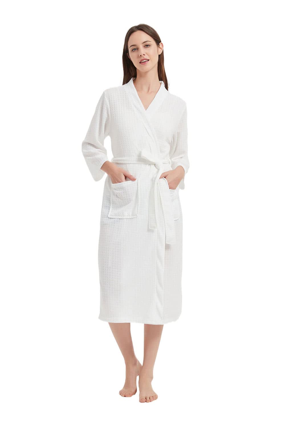 Commollis Women's Lightweight Waffle Robe - Soft & Breathable Bathrobe for Ladies - Cozy Thin House Robe for Spa, Lounge & Relaxation at Home