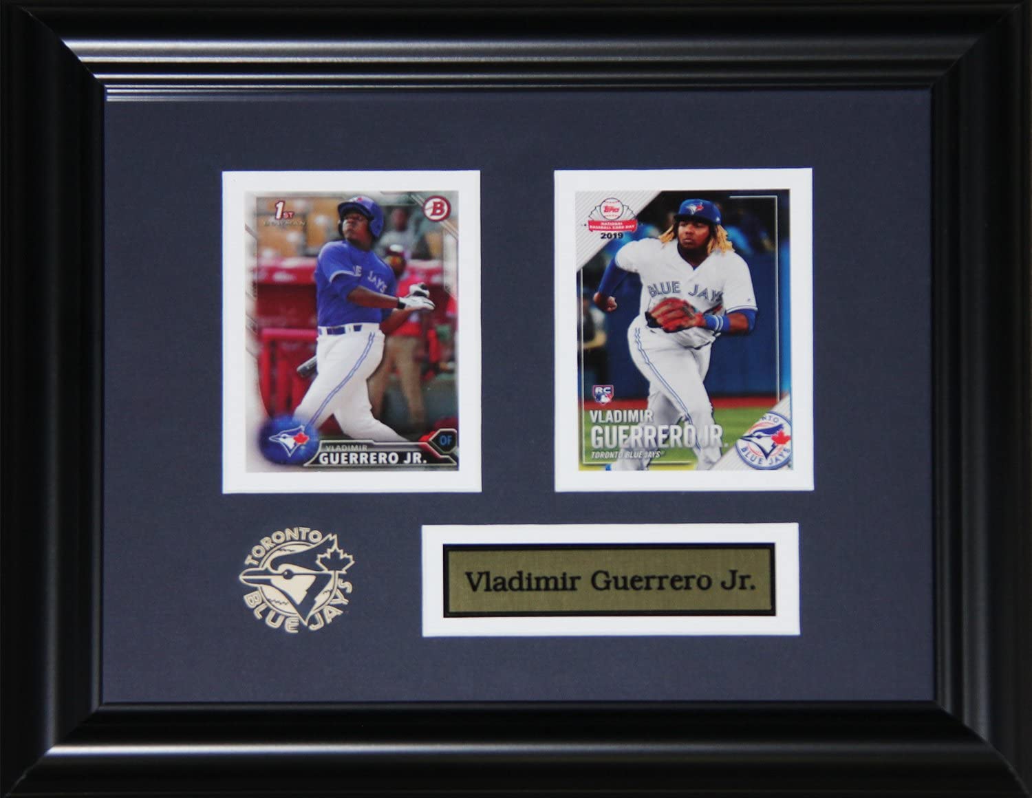 Vladimir Guerrero Jr. Toronto Blue Jays Autographed Baseball Card Frame - 2 Card Display Case for Collectors & Fans | Perfect for Home, Office, or Man Cave Decor