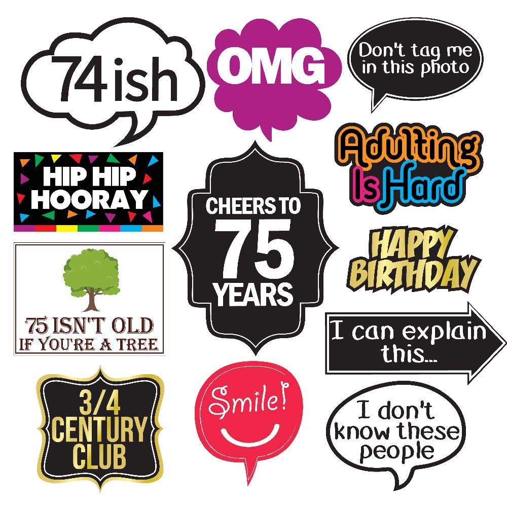 75th Birthday Photo Booth Props Kit - 40-Piece Set for 75 Year Old Birthday Party Decorations, Favors & Supplies | Perfect for Milestone Celebrations, Senior Parties & Golden Anniversary Events