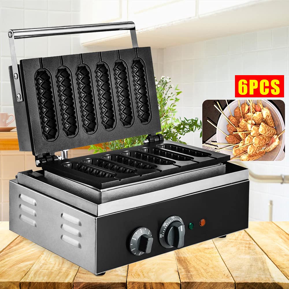 6 Pcs Commercial Corn Dog Waffle Maker Machine - Hot Dog Waffle Iron for Restaurants, Bakeries, Snack Bars & Home Use - Perfect for Parties, Events and Quick Snacks