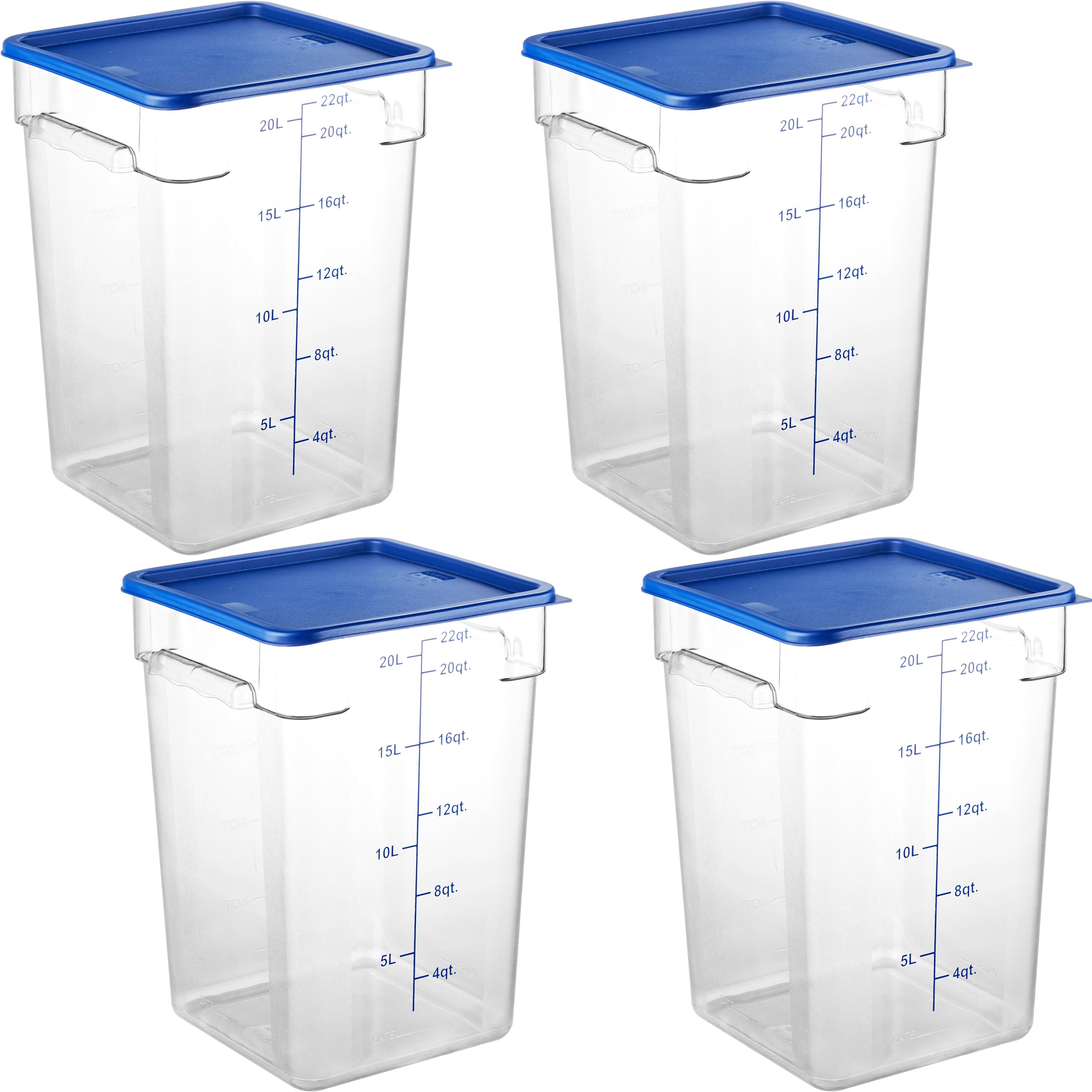 4-Pack NSF Listed Commercial Grade 22.0 Qt Clear Polycarbonate Food Storage Containers with Blue Lids - Perfect for Restaurants, Catering & Bulk Food Storage