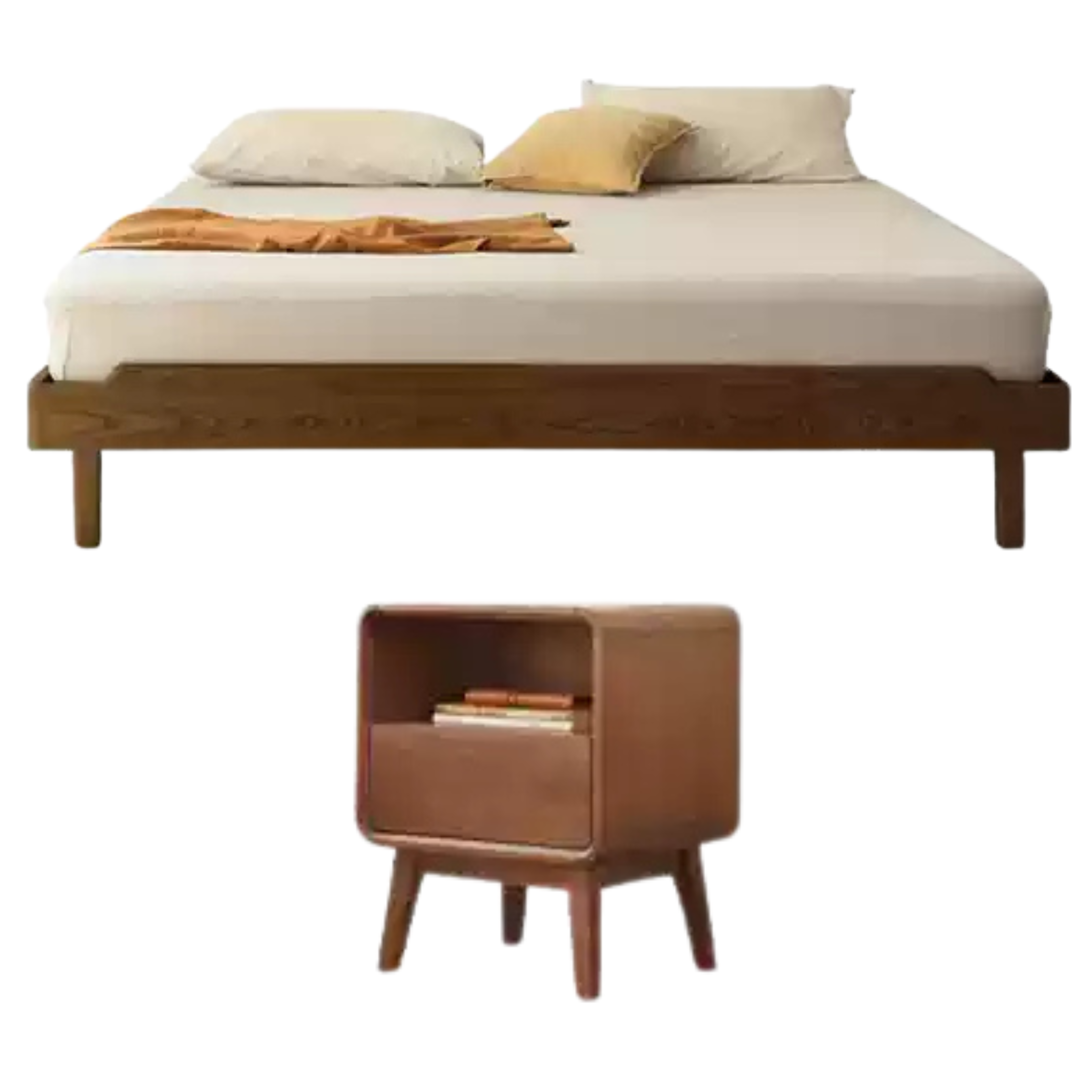 Solid Wood Platform Bed in Black Walnut & Ash - Headboard-Free Modern Bed Frame for Bedroom, Guest Room, or Dorm